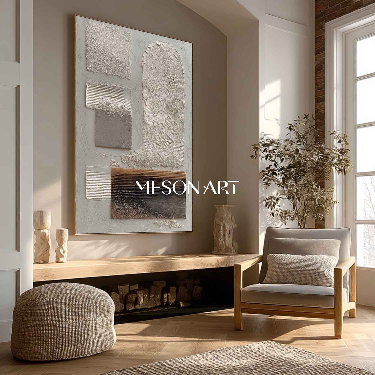 Contemporary Textured Wabi Sabi Canvas Neutral Gray Wall Art