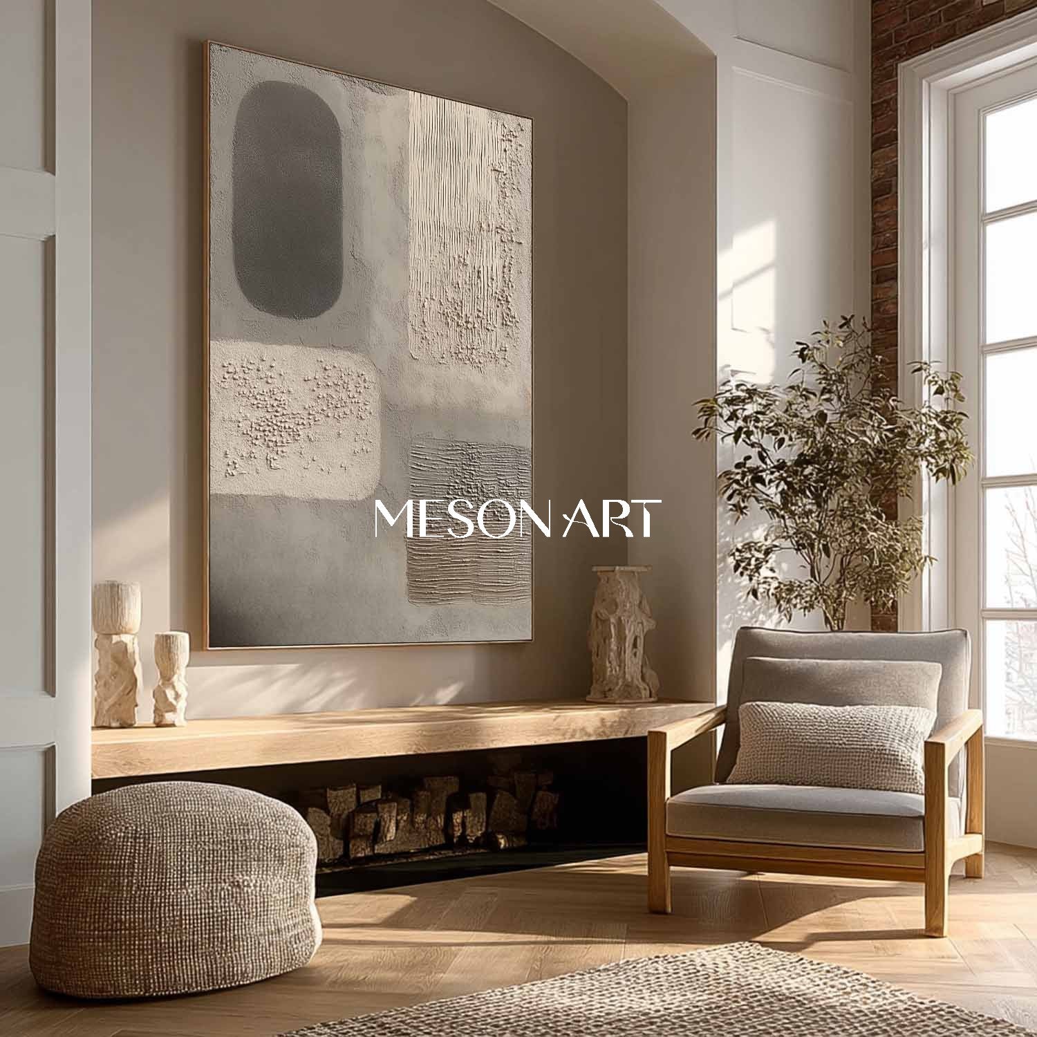 Hand Painted Heavy Textured Minimalist Art Neutral Abstract Canvas