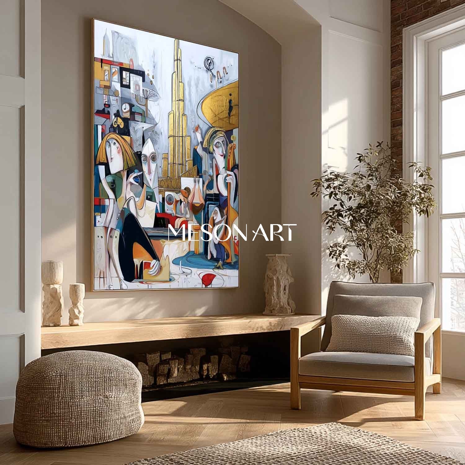 Colorful Cubism Figurative Abstract Painting Large Canvas Coffee Shop