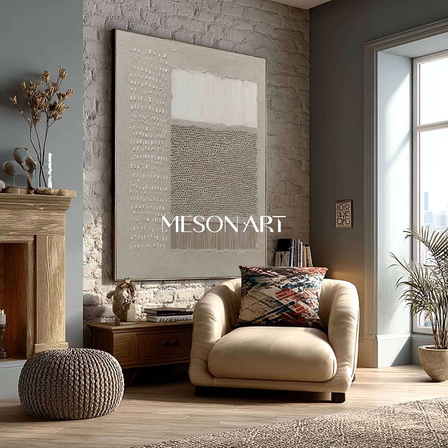 Modern Minimalist Wabi-Sabi Textured Large Gray Painting Living Room