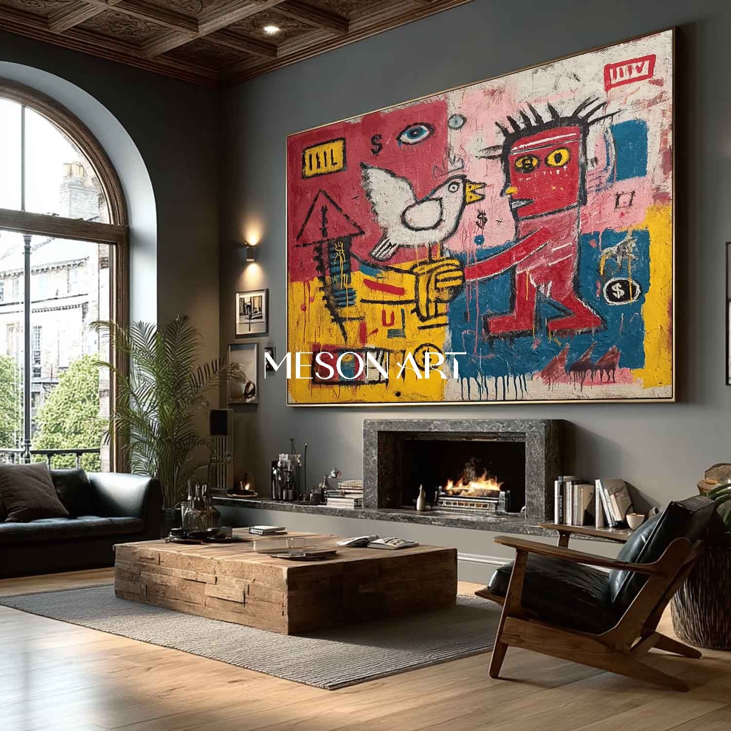 Bold Basquiat Style Urban Pop Art Canvas Painting Modern Wall Art Decor
