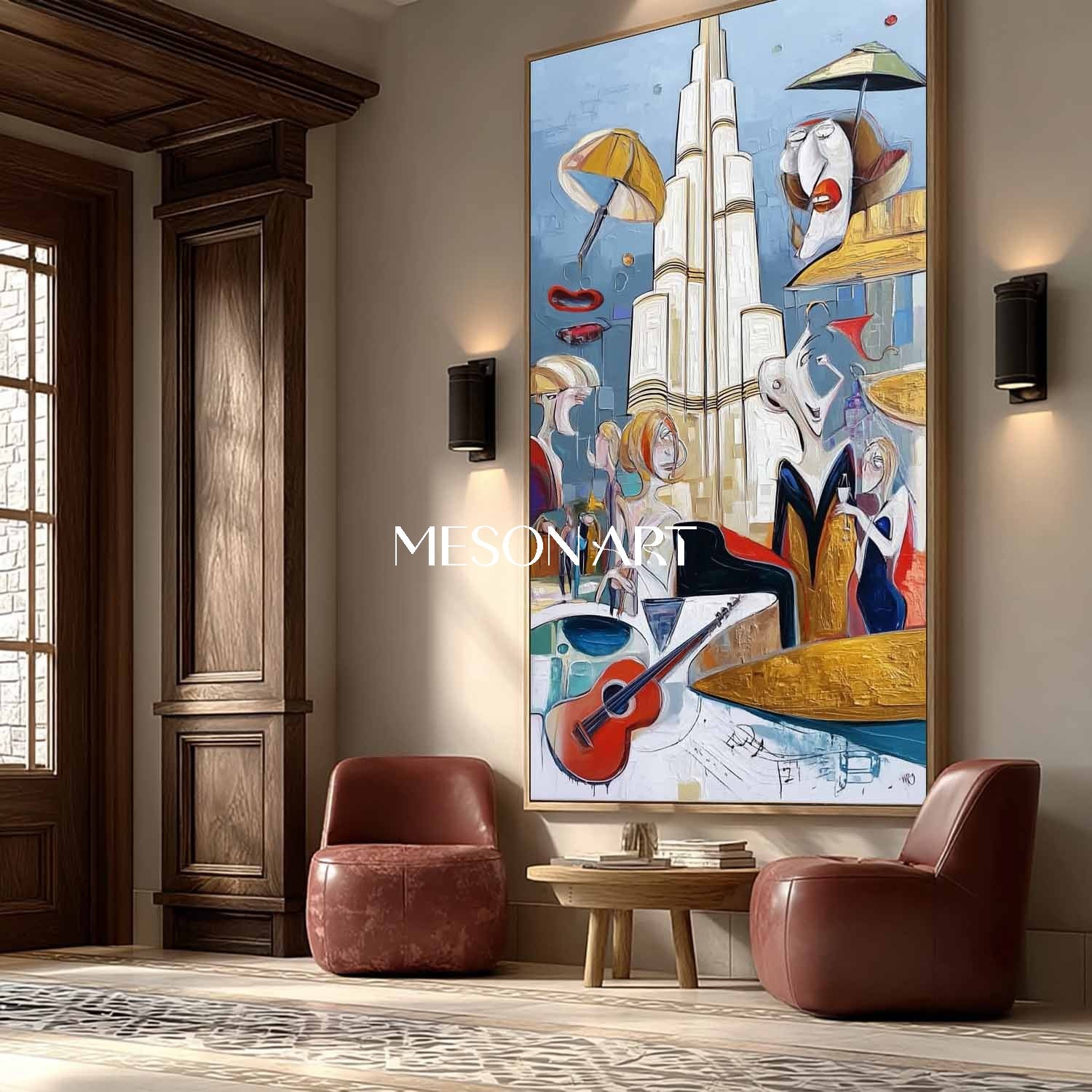 Oder Blue Luxury Abstract Painting Vertical Entryway Wall Art Decor