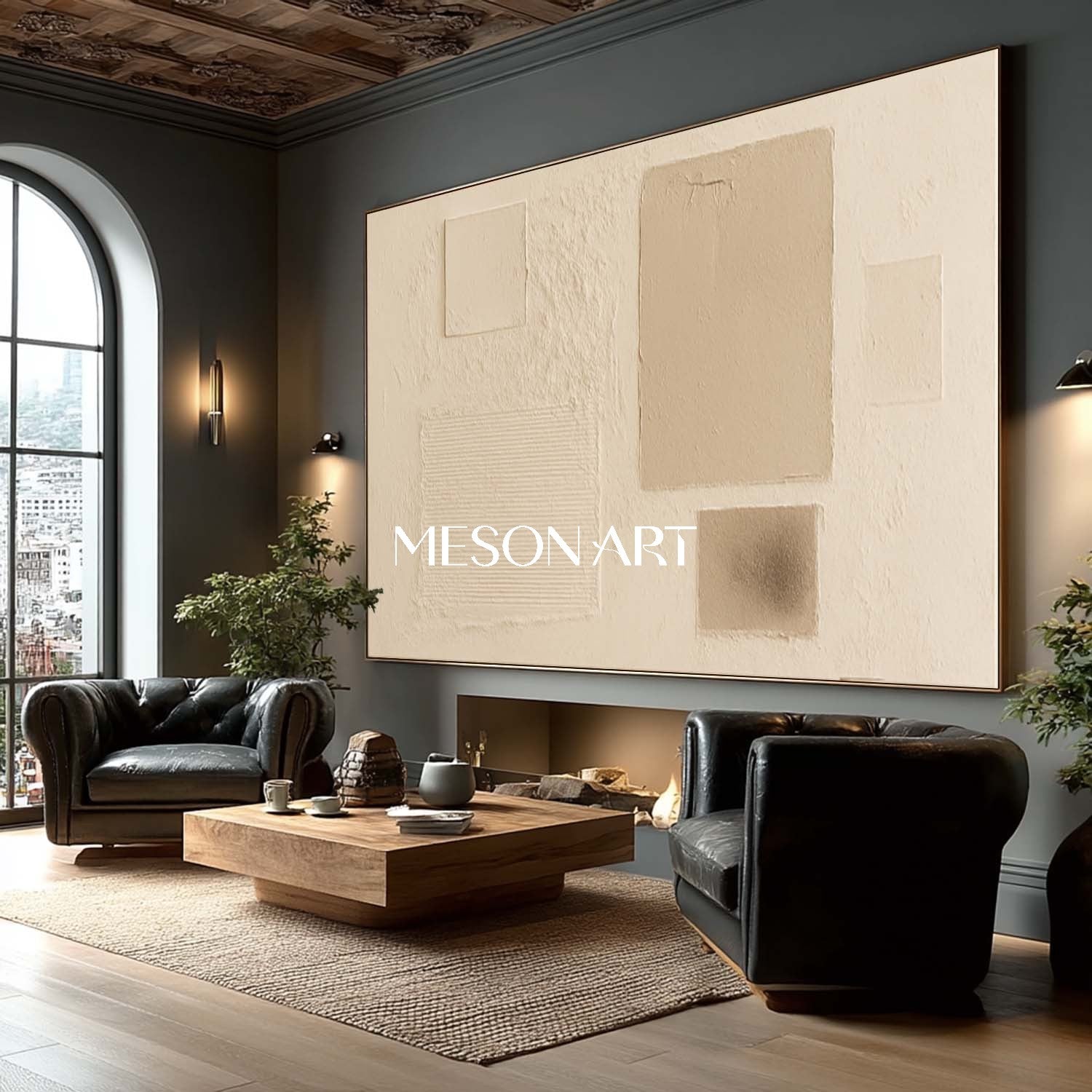 Buy Beige Hand Painted Textured Minimalist Art Entryway Wall Art Decor