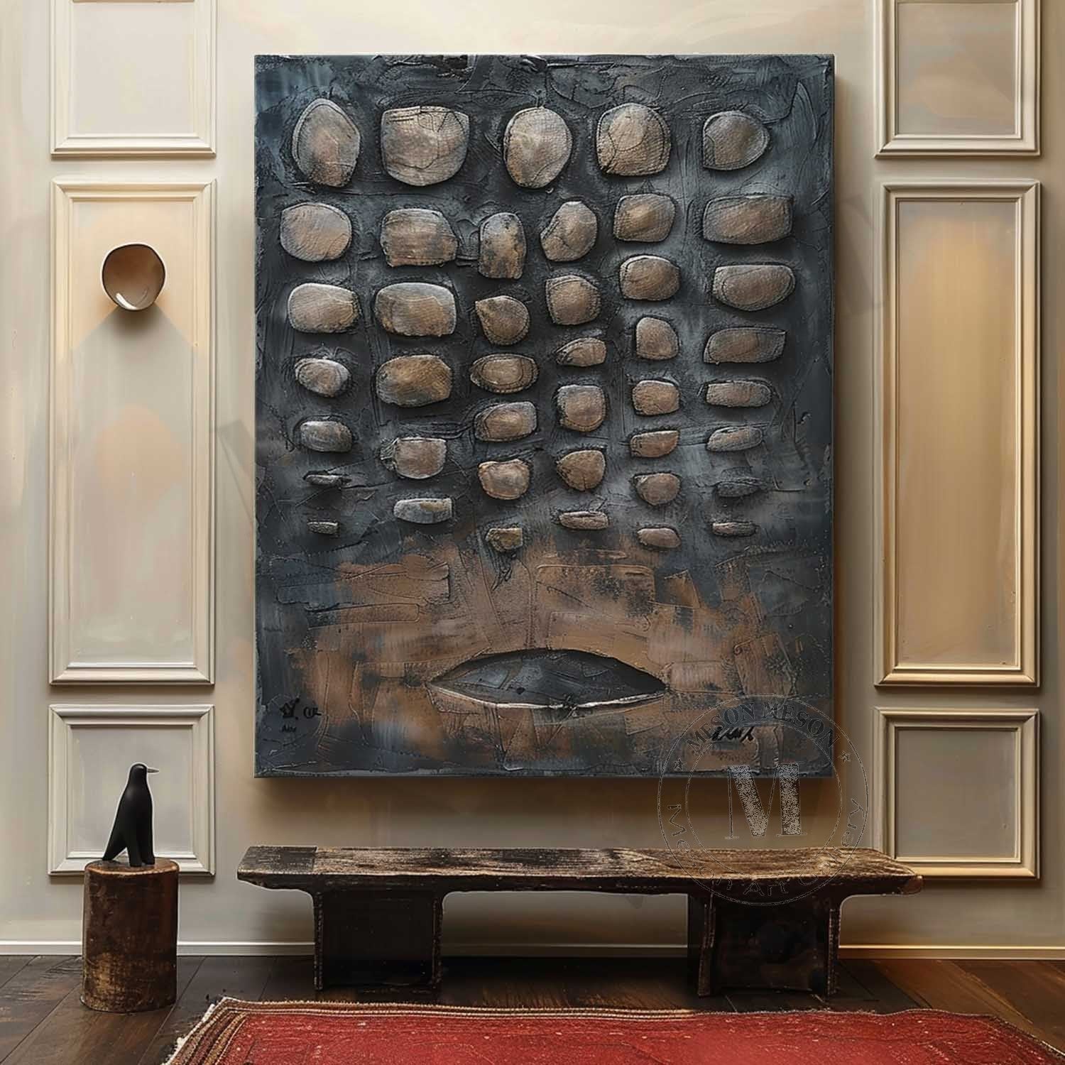 Large 3D Black Abstract Canvas Art for Sale Wabi Sabi Abstract Art Black Canvas Wall Painting
