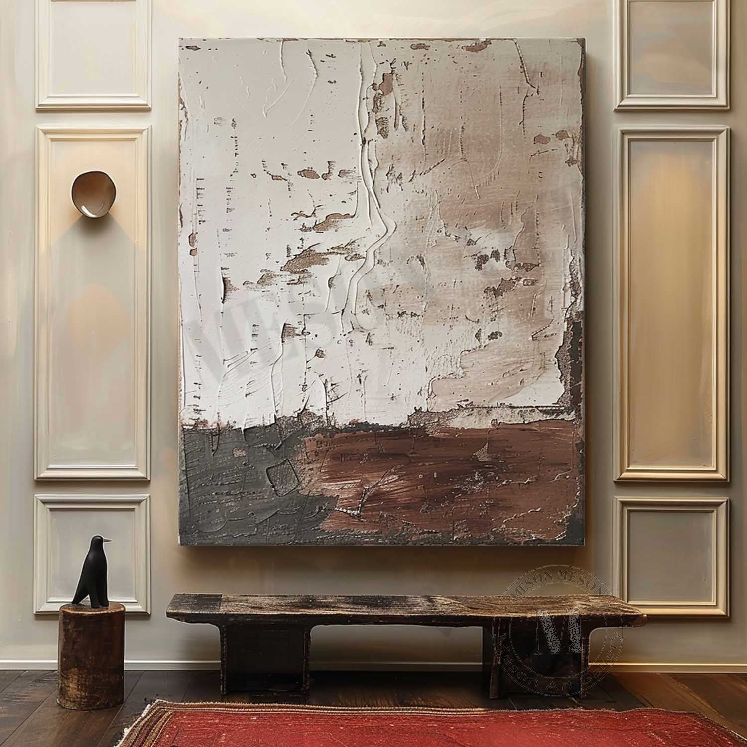 Large Gray and Brown Abstract Canvas Art Wabi-Sabi Wall Art Gray and Brown Abstract Oil Painting