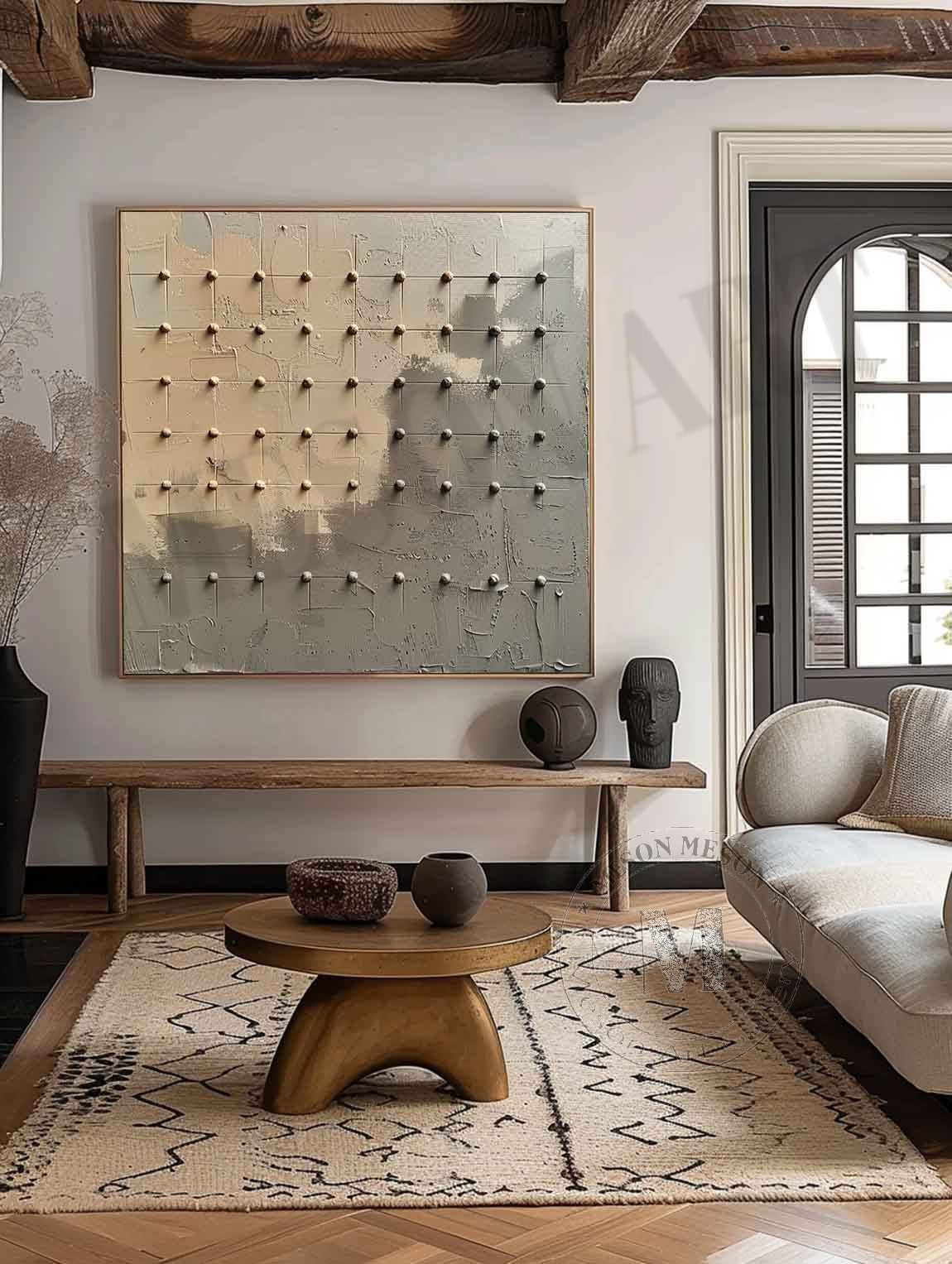 3D Green and Beige Minimalist Abstract Art Canvas for Sale Beige and Green Minimalist Texture Painting