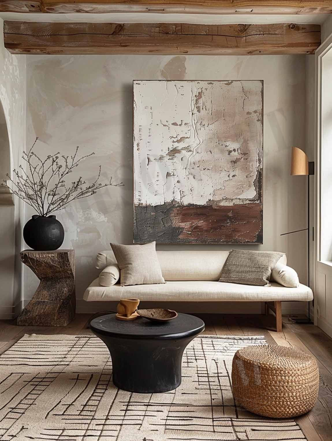 Large Gray and Brown Abstract Canvas Art Wabi-Sabi Wall Art Gray and Brown Abstract Oil Painting