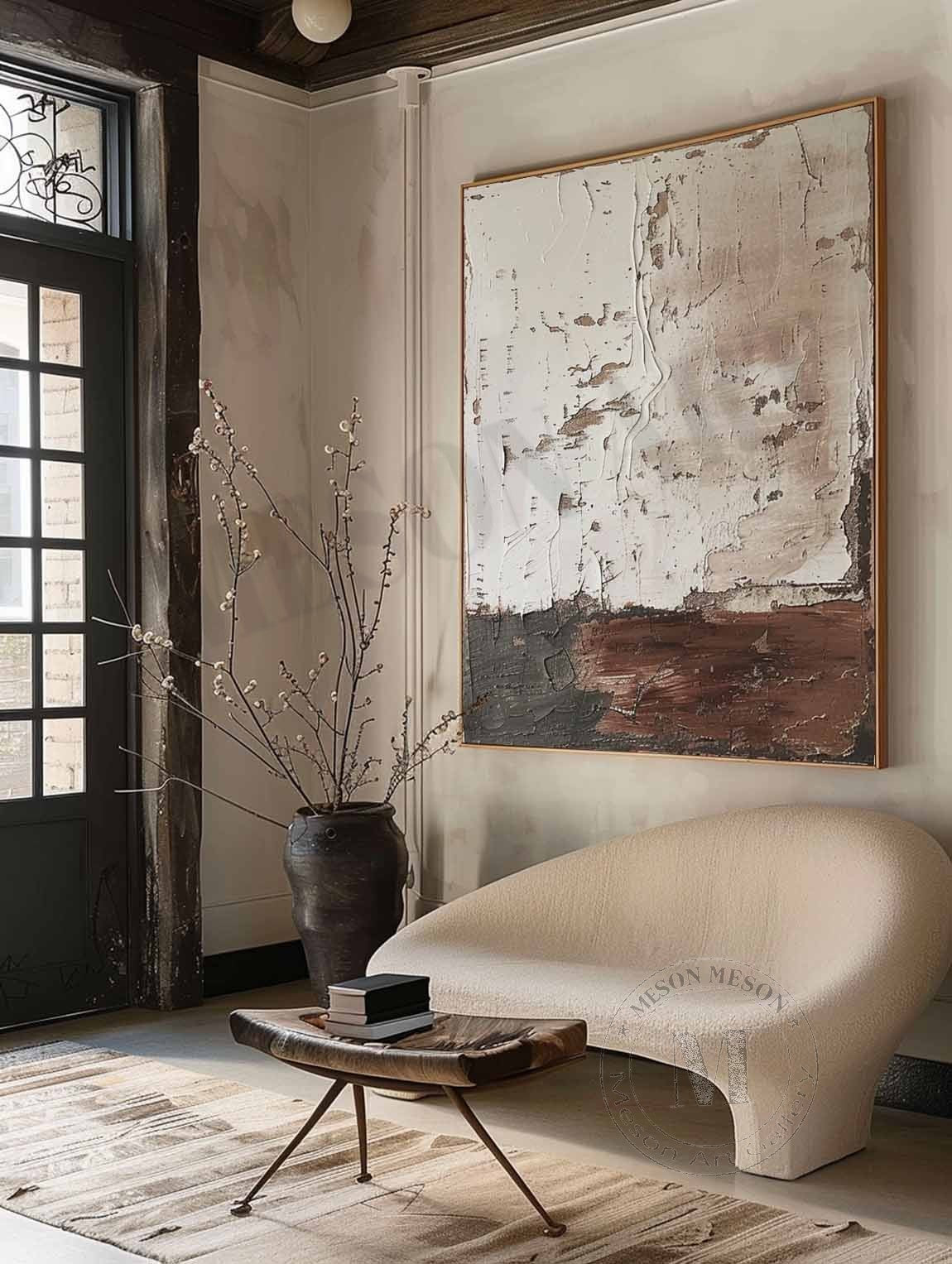 Large Gray and Brown Abstract Canvas Art Wabi-Sabi Wall Art Gray and Brown Abstract Oil Painting