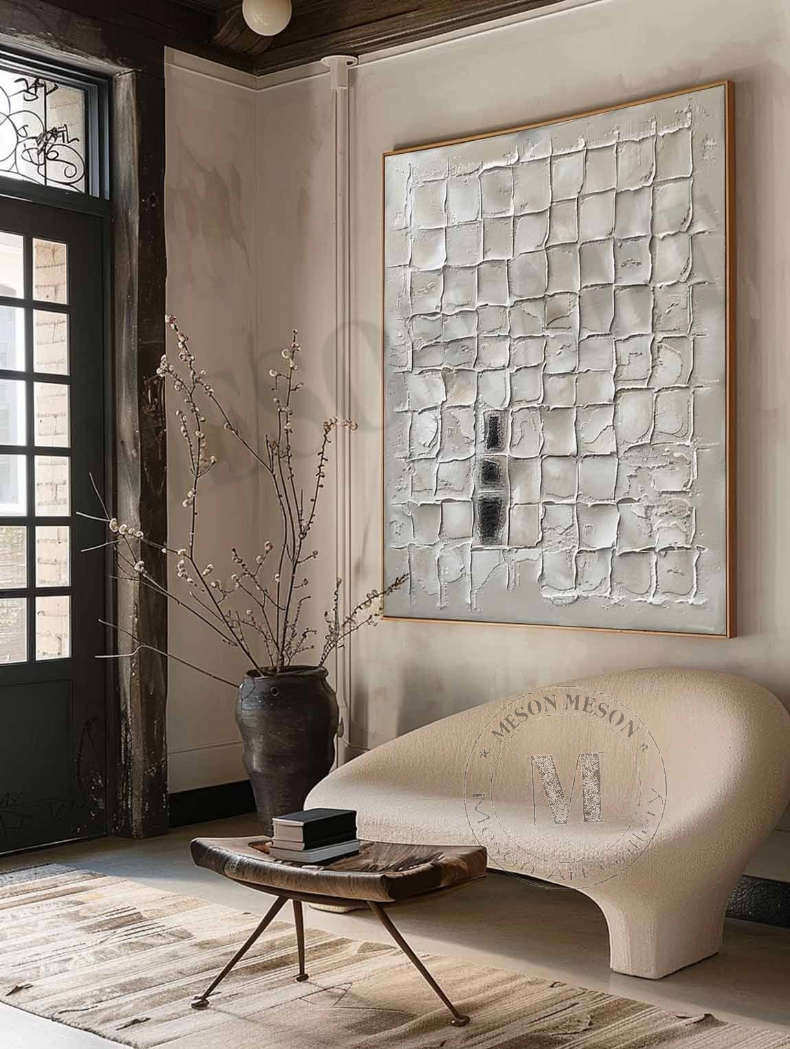 3D White Plaster Texture Painting White Minimalist Abstract Canvas Wall Art for Sale