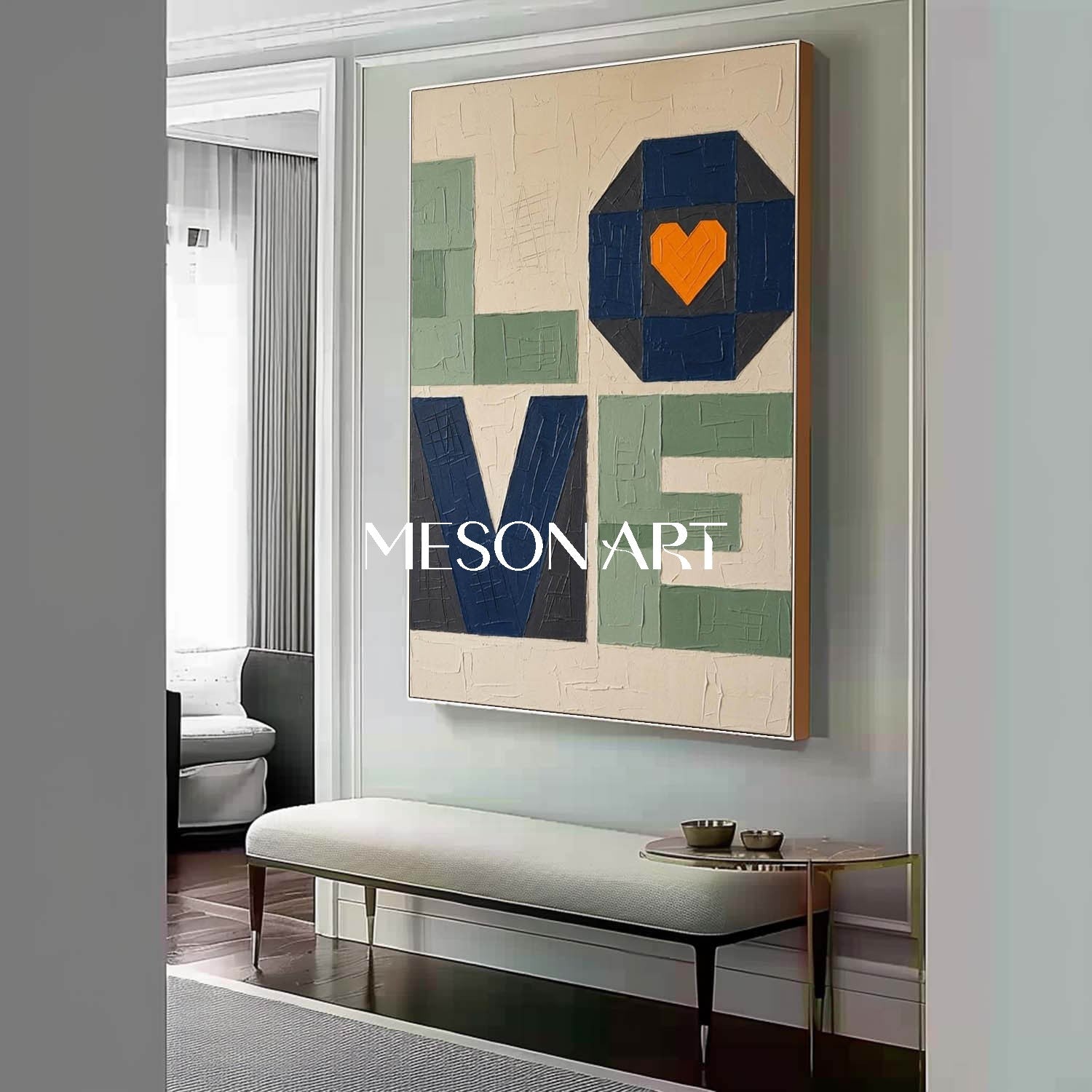MesonArt 3D Textured LOVE Typography Canvas Wall Art | Modern Geometric Decor