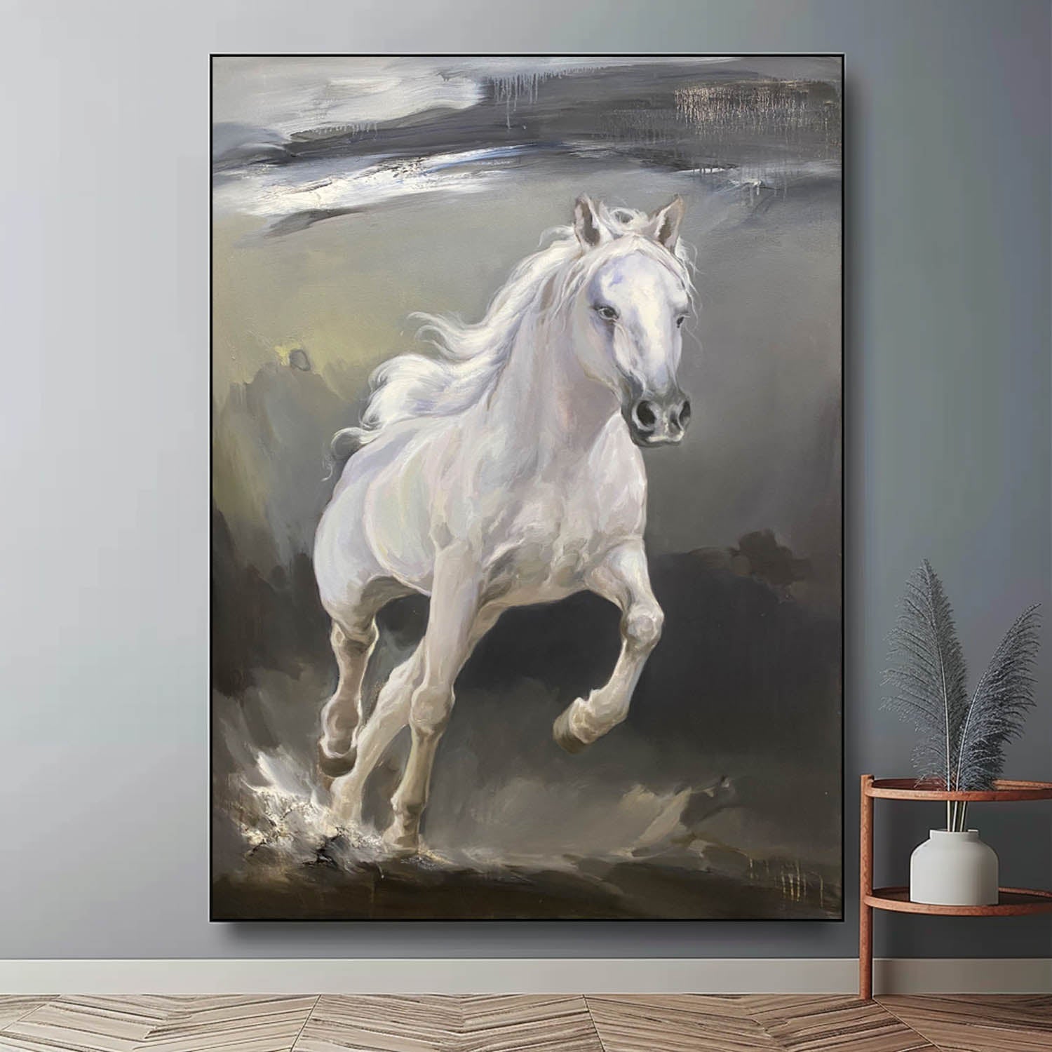 Large White Horse Abstract and Realistic Oil Painting White Horse Realistic Canvas Art Horse Wall Art Decoration