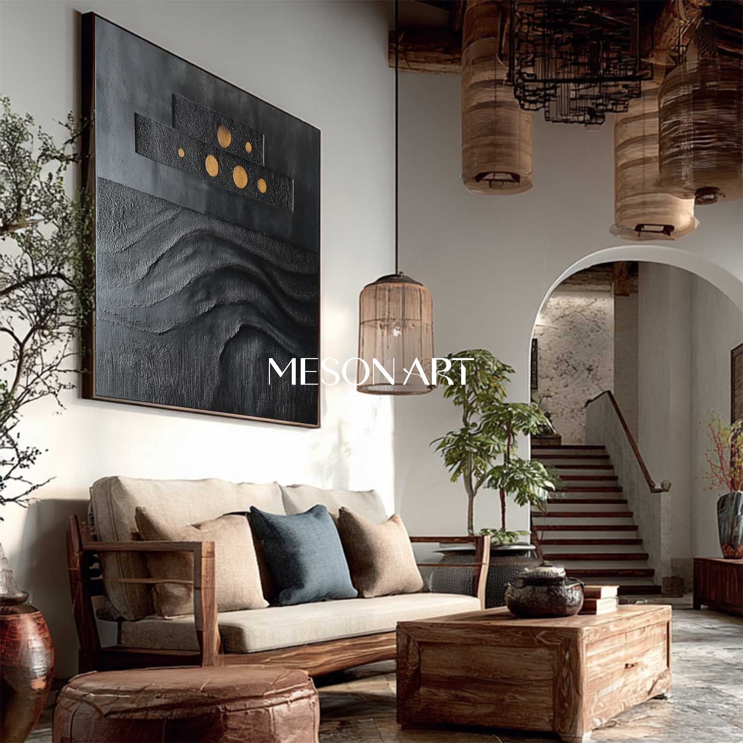 Wabi-Sabi 24×24 Wall Art Black Painting Hand-Painted Abstract Canvas