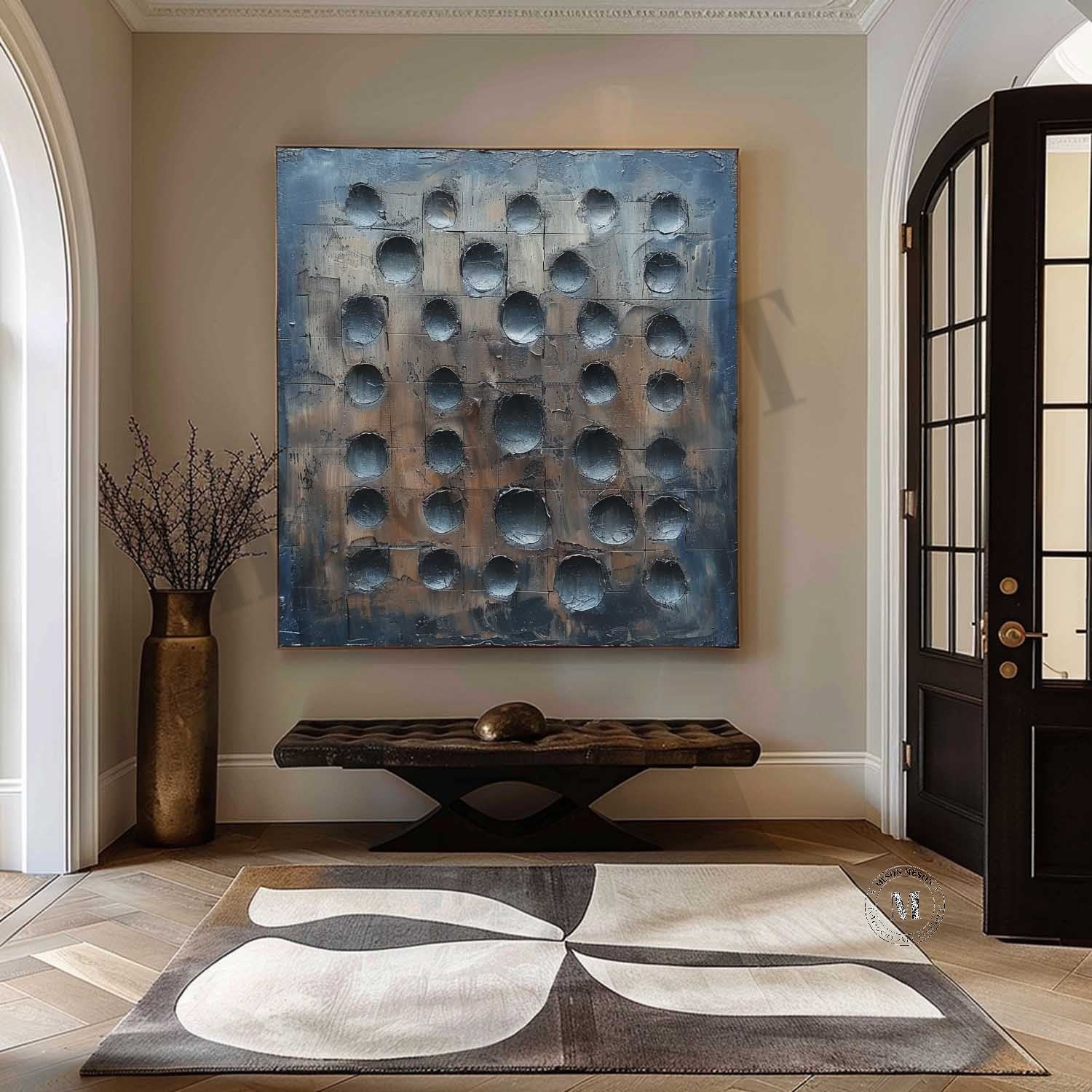 Large 3D Blue Abstract Canvas Art Wabi Sabi Abstract Art for Sale Blue Canvas Wall Painting