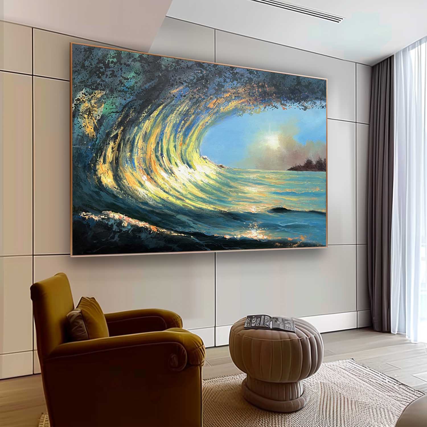 Realistic Sea Oil Painting Realism Art for Sale Blue Waves Realistic Wall Art Decor Sea Canvas Art