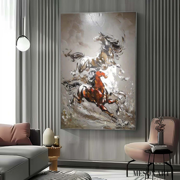 3 Horses Abstract and Realistic Oil Paintings Horse Canvas Abstract and Realistic Art Horse Wall Art Decoration