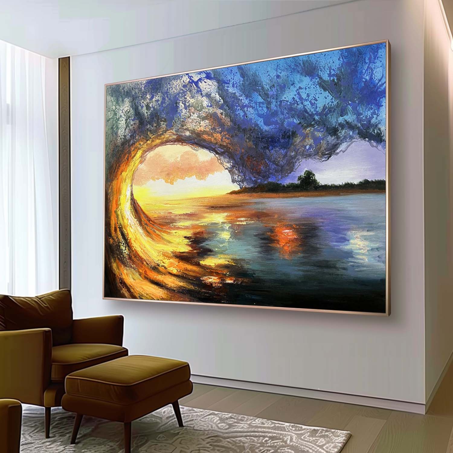 Large Realistic Ocean Waves Oil Painting Ocean Waves Realistic Canvas Art Light Blue Realistic Ocean Waves Wall Art Decoration