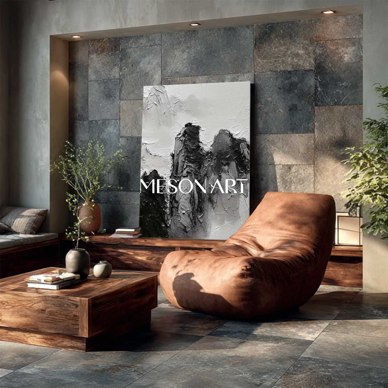 3D Textured Large Wabi Sabi Wall Art Black Framed Canvas Living Room