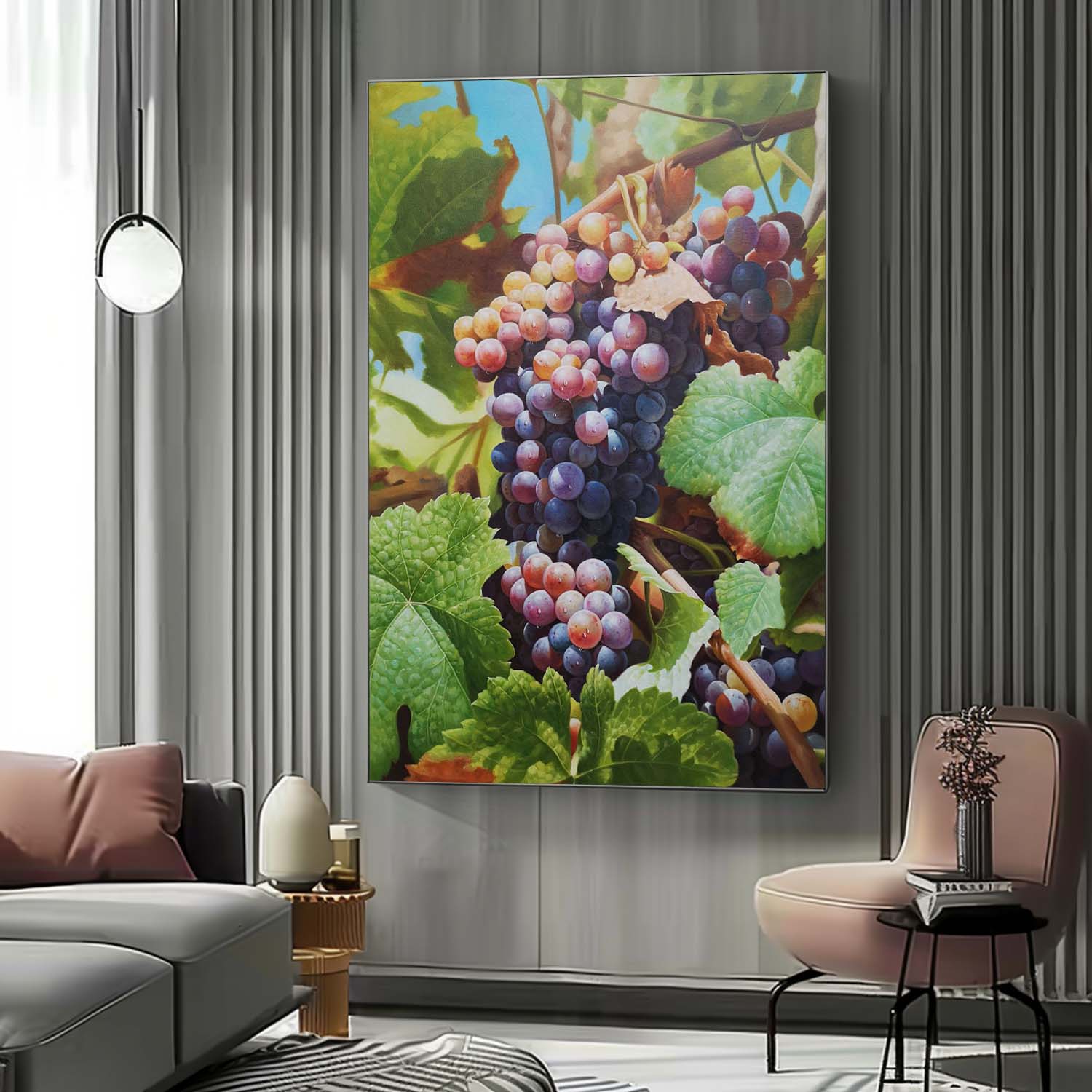 Large Hyperrealistic Grape Canvas Wall Art Realistic Grape Wall Painting Realistic Grape Scenery Mural Decoration