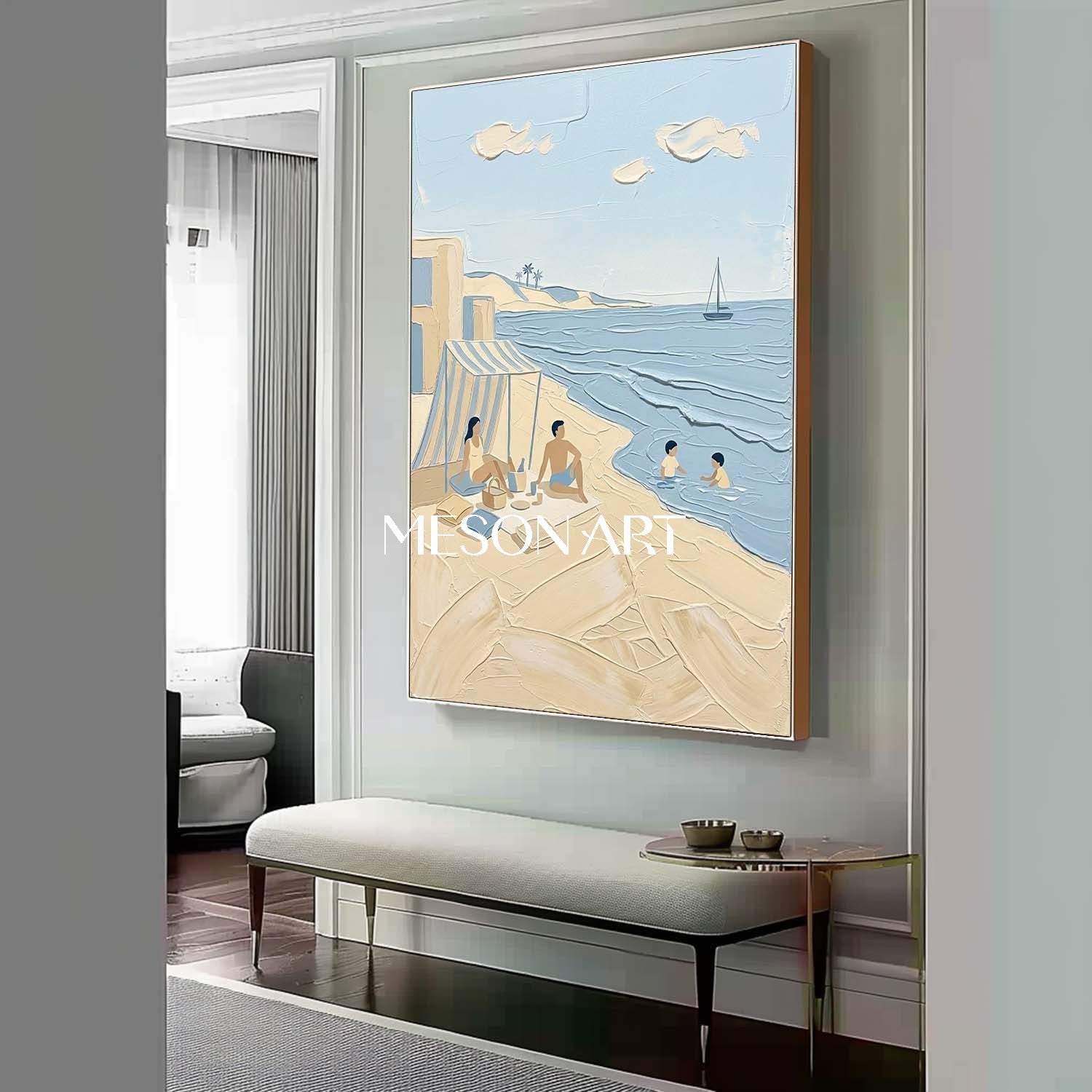 Textured Beach Painting Modern Minimalist Beach Art Family Beach Picnic Art