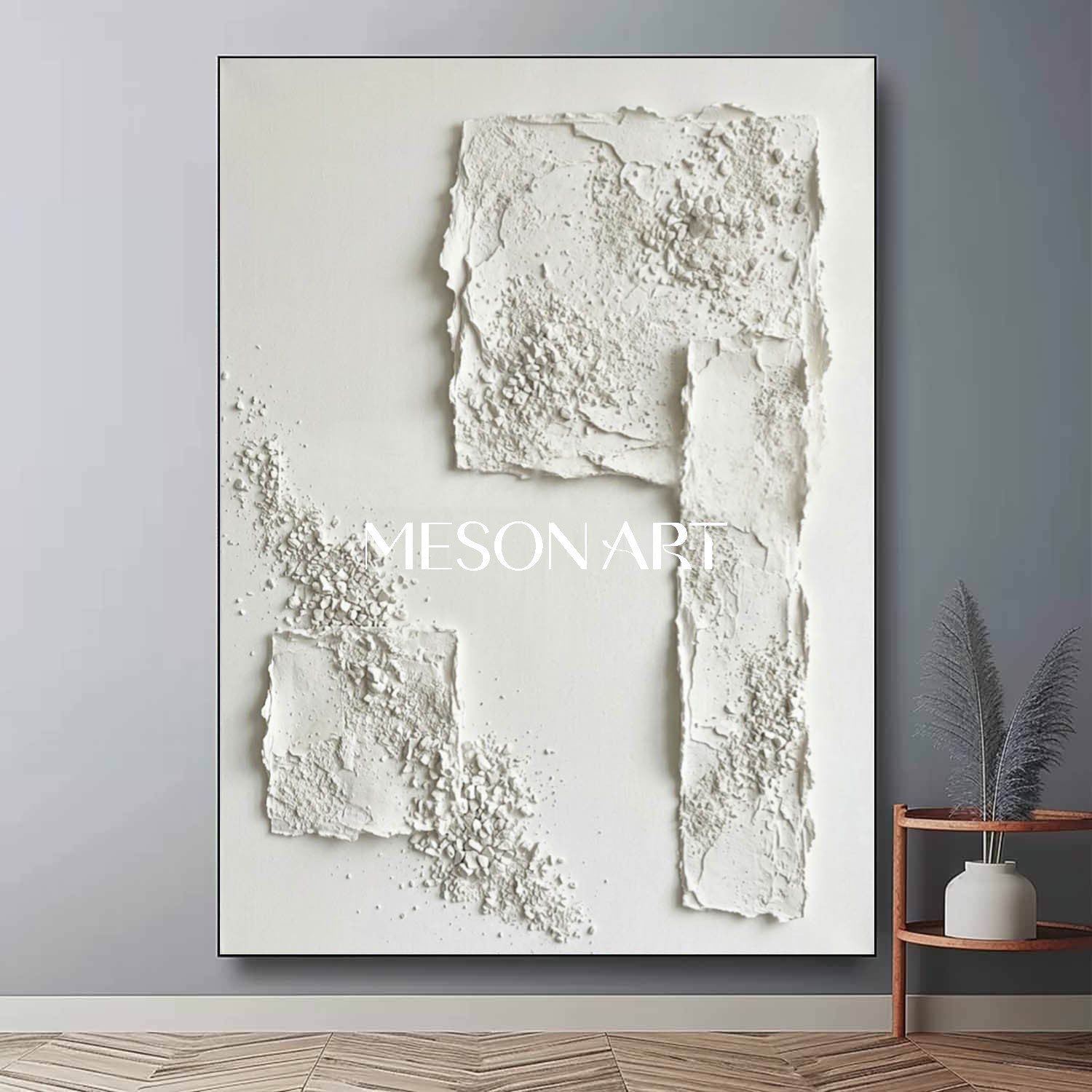 White Textured Abstract Painting by MesonArt Large Original Art for Bedroom Textural Art on Canvas