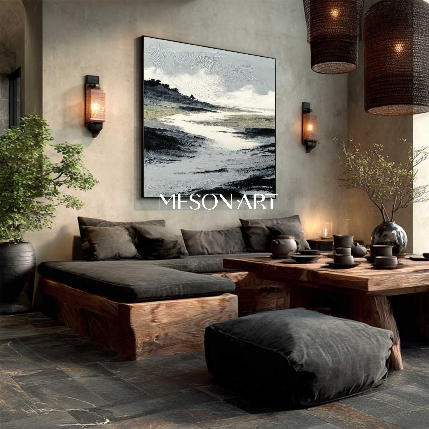 Minimalist Abstract Wall Art Hand-Painted Textured Canvas Living Room