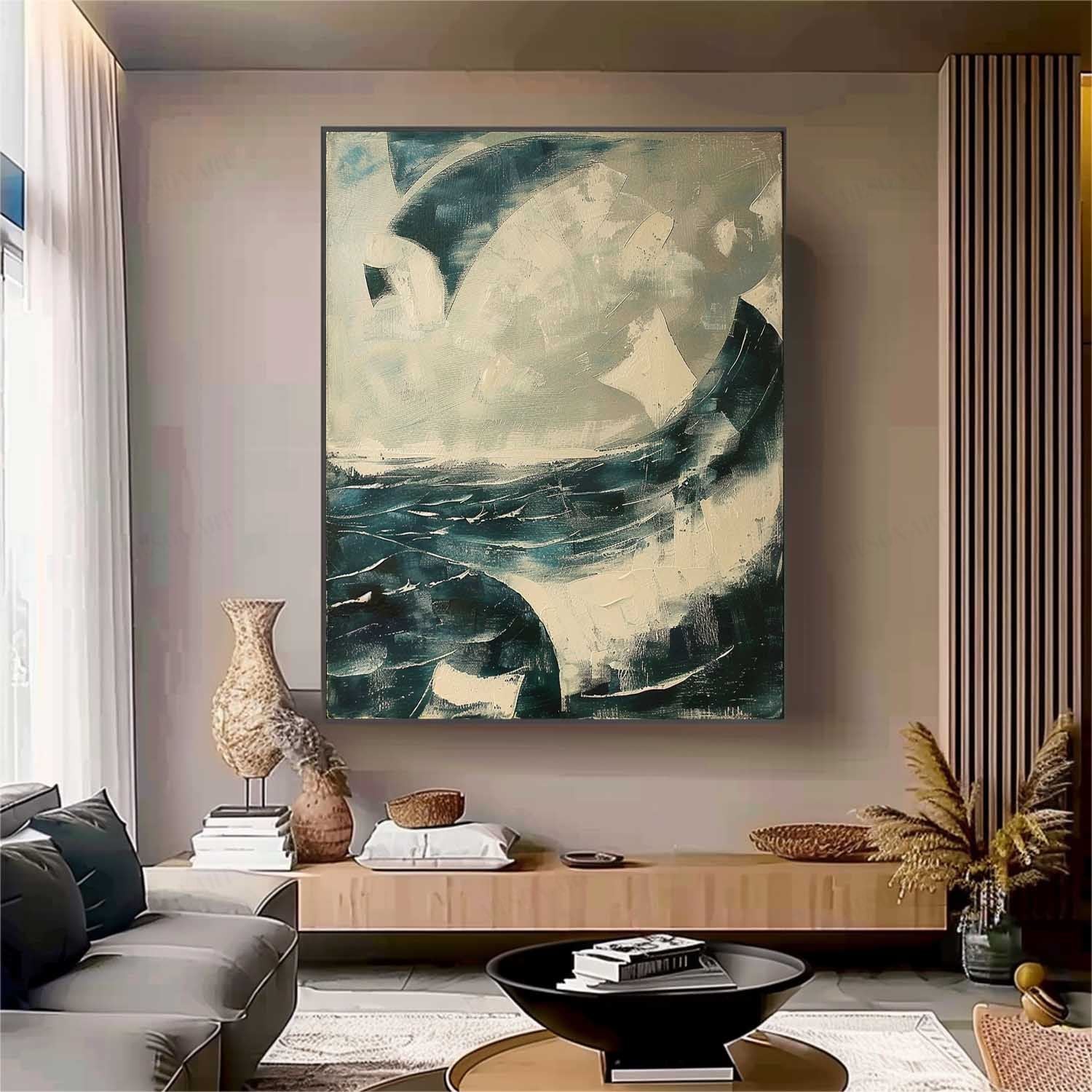 Large Blue Abstract Sea Texture Painting Blue Abstract Sea Abstract Canvas Art Blue Abstract Sea Wall Art