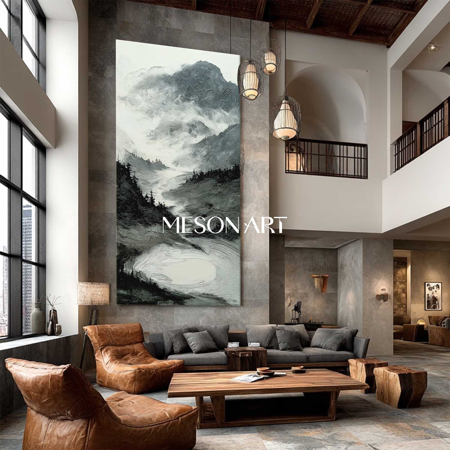 Large Vertical Landscape Painting Abstract Minimalist Mountain Canvas