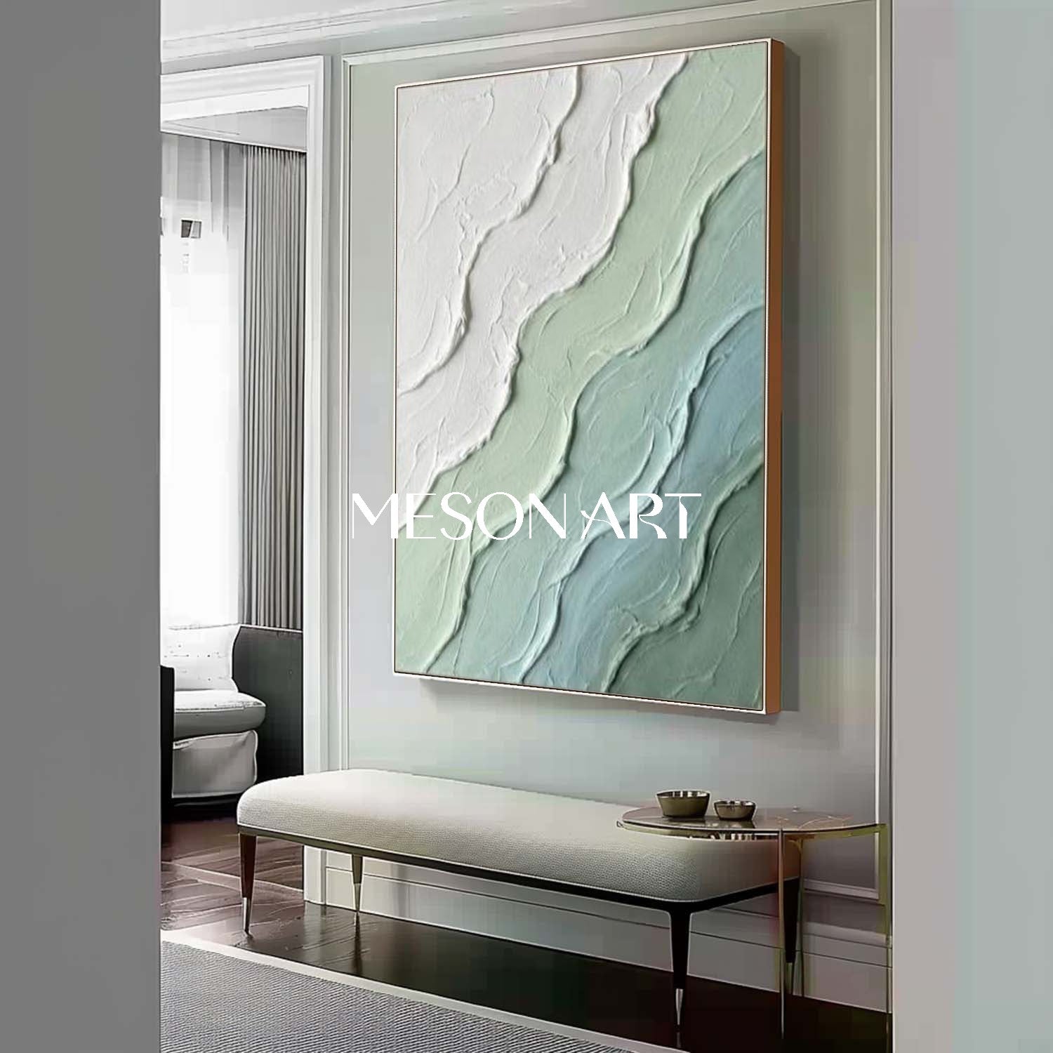 Large Green Abstract Sea Wall Art Decor Minimalist Ocean Wave Painting
