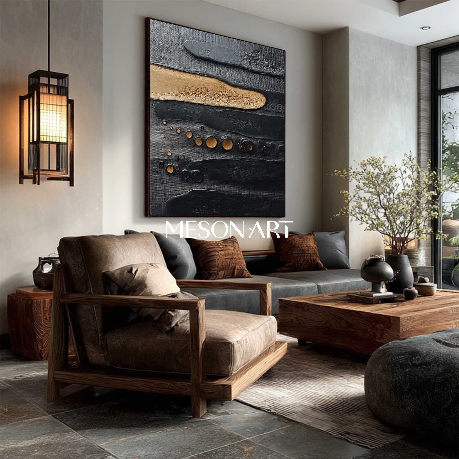 Order Modern Black and Gold Minimalist Art Contemporary Living Room