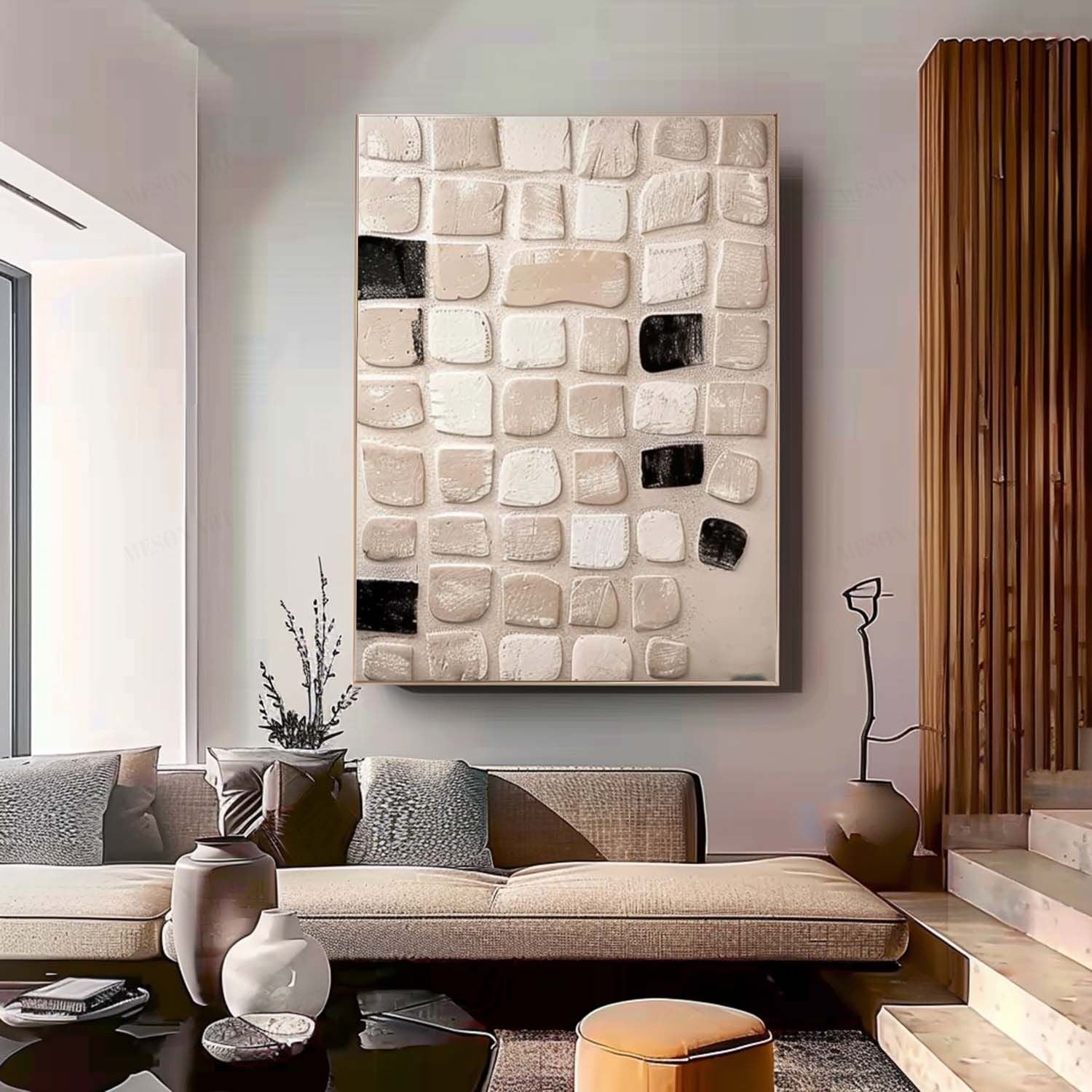 Large Wabi Sabi Wall Art Decoration Grey Abstract Art On Canvas 3D Grey Abstract Texture Painting