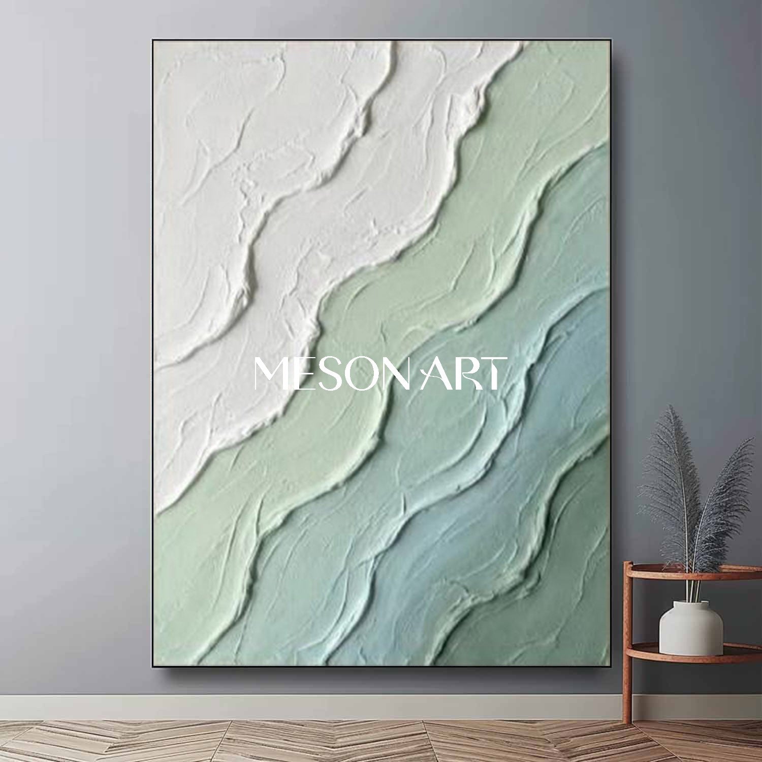 Large Green Abstract Sea Wall Art Decor Minimalist Ocean Wave Painting