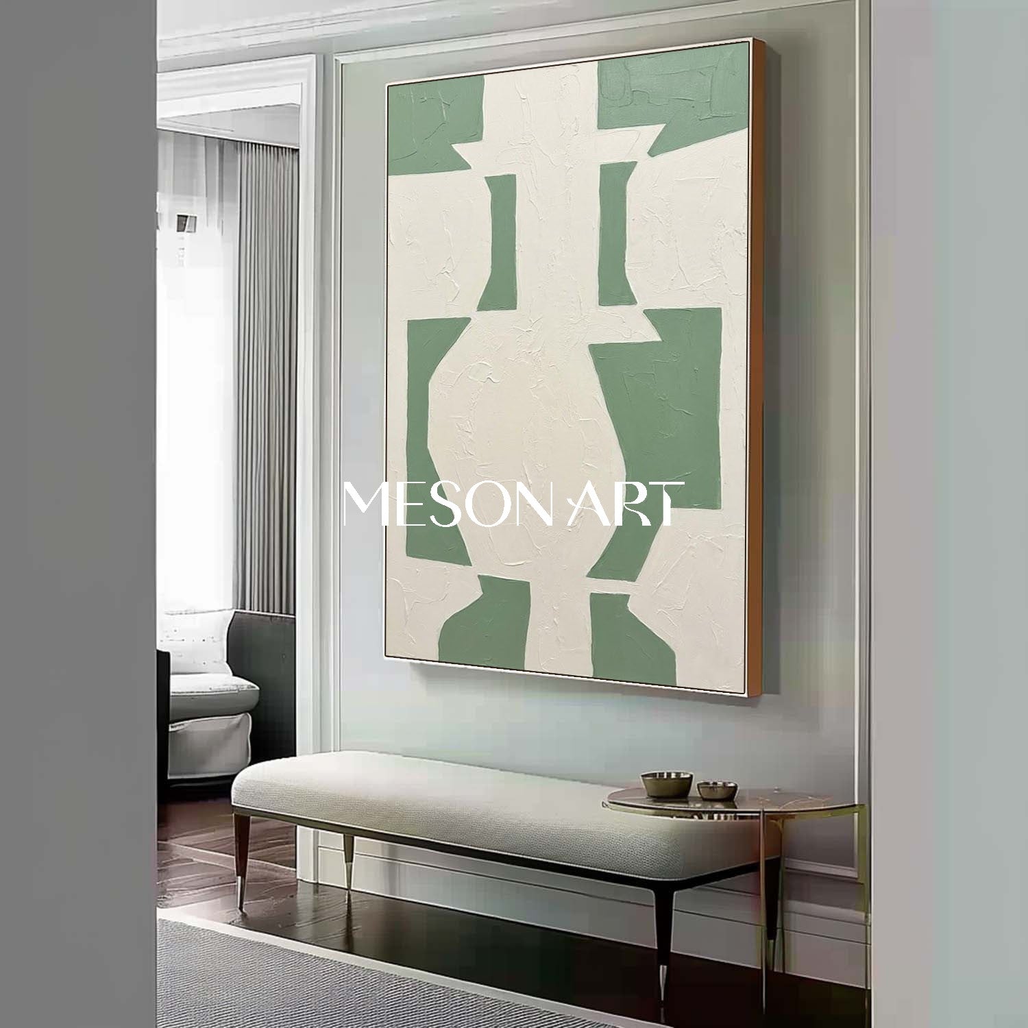 Abstract Sage Green Textured Canvas Wall Art | 3D Minimalist Painting
