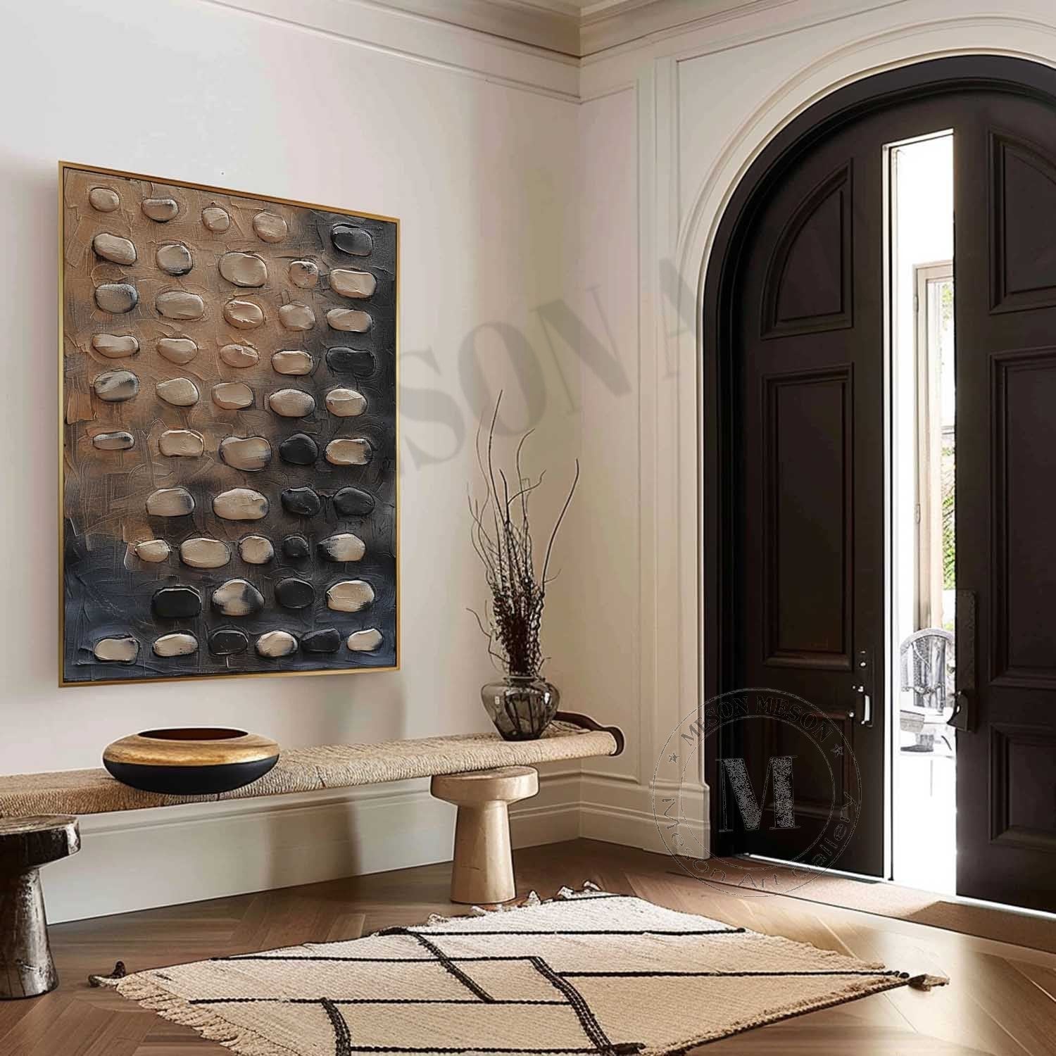 Large 3D Beige and Blue Textured Painting Wabi-sabi Art Beige and Blue Abstract Wall Art