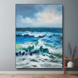 Large Light Blue Wave Oil Painting Realistic Light Blue Wave Wall Art Realistic Wave Wall Art for Sale