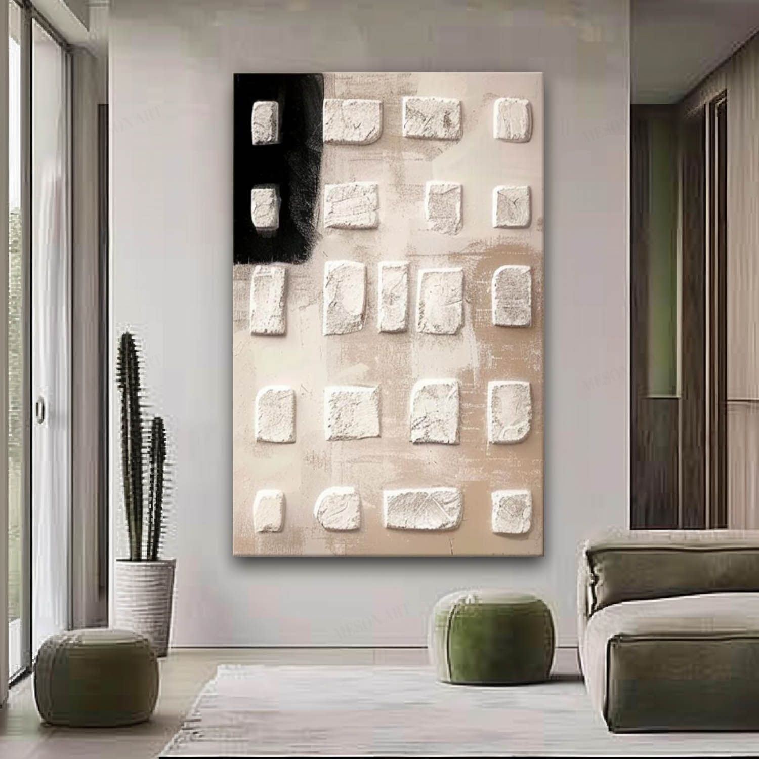 Large 3D Grey and Black Abstract Art for Sale Grey and Black Texture Painting Grey and Brown Abstract Canvas Wall Art Wabi Sabi Art