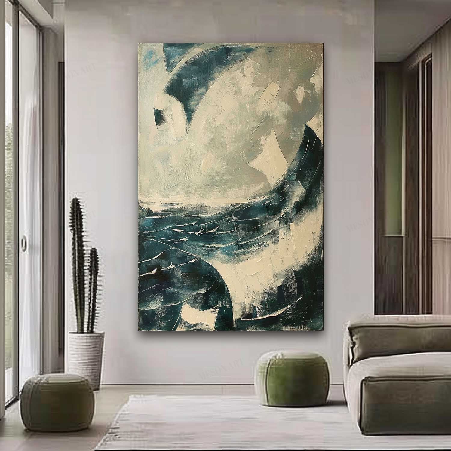 Large Blue Abstract Sea Texture Painting Blue Abstract Sea Abstract Canvas Art Blue Abstract Sea Wall Art