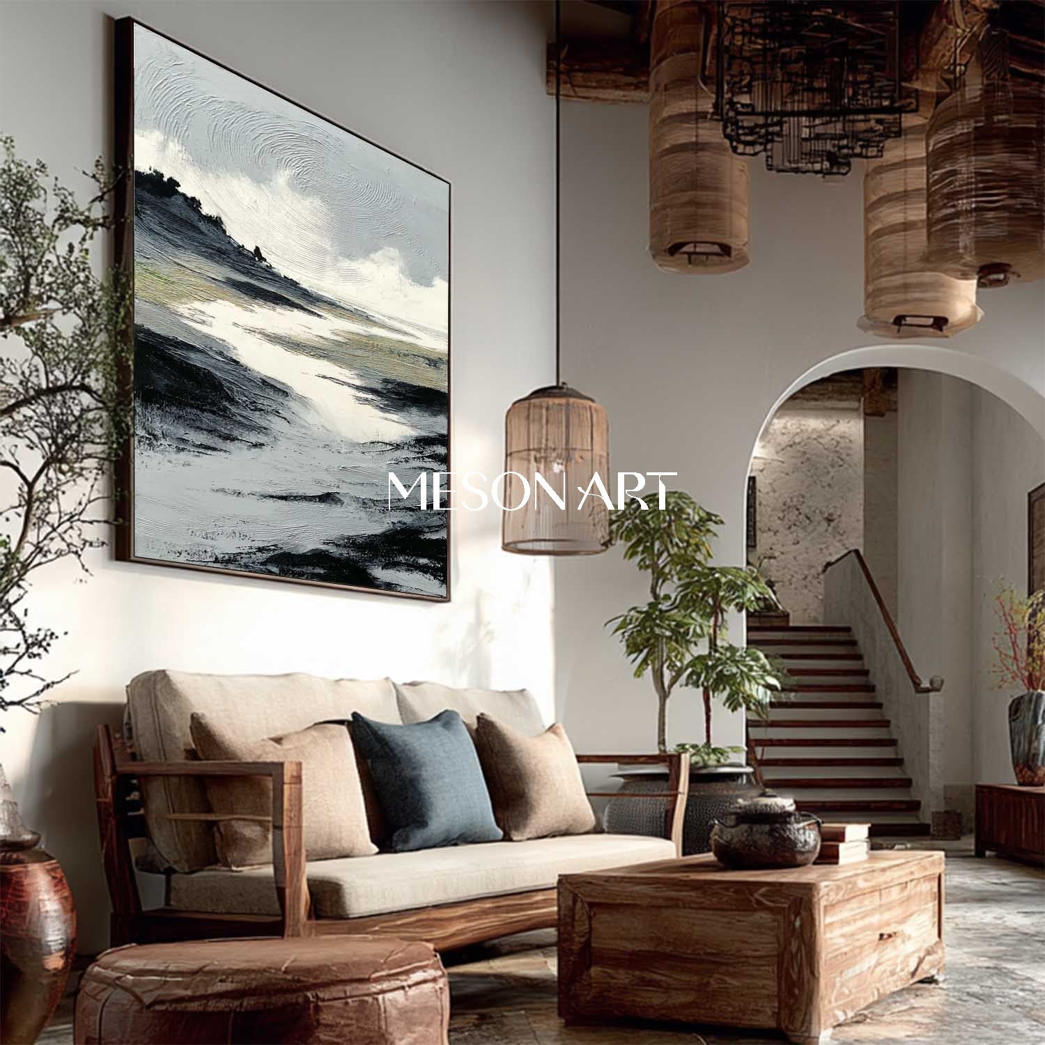 Minimalist Abstract Wall Art Hand-Painted Textured Canvas Living Room