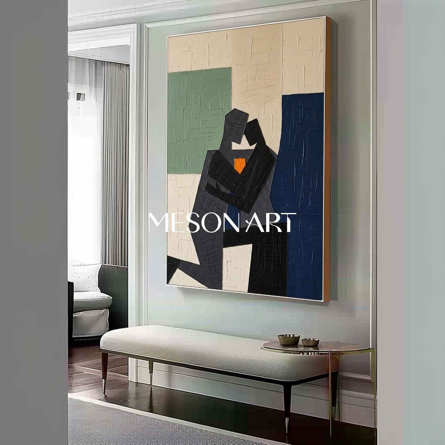 3D Textured Abstract Couple Embrace Canvas Wall Art | MesonArt