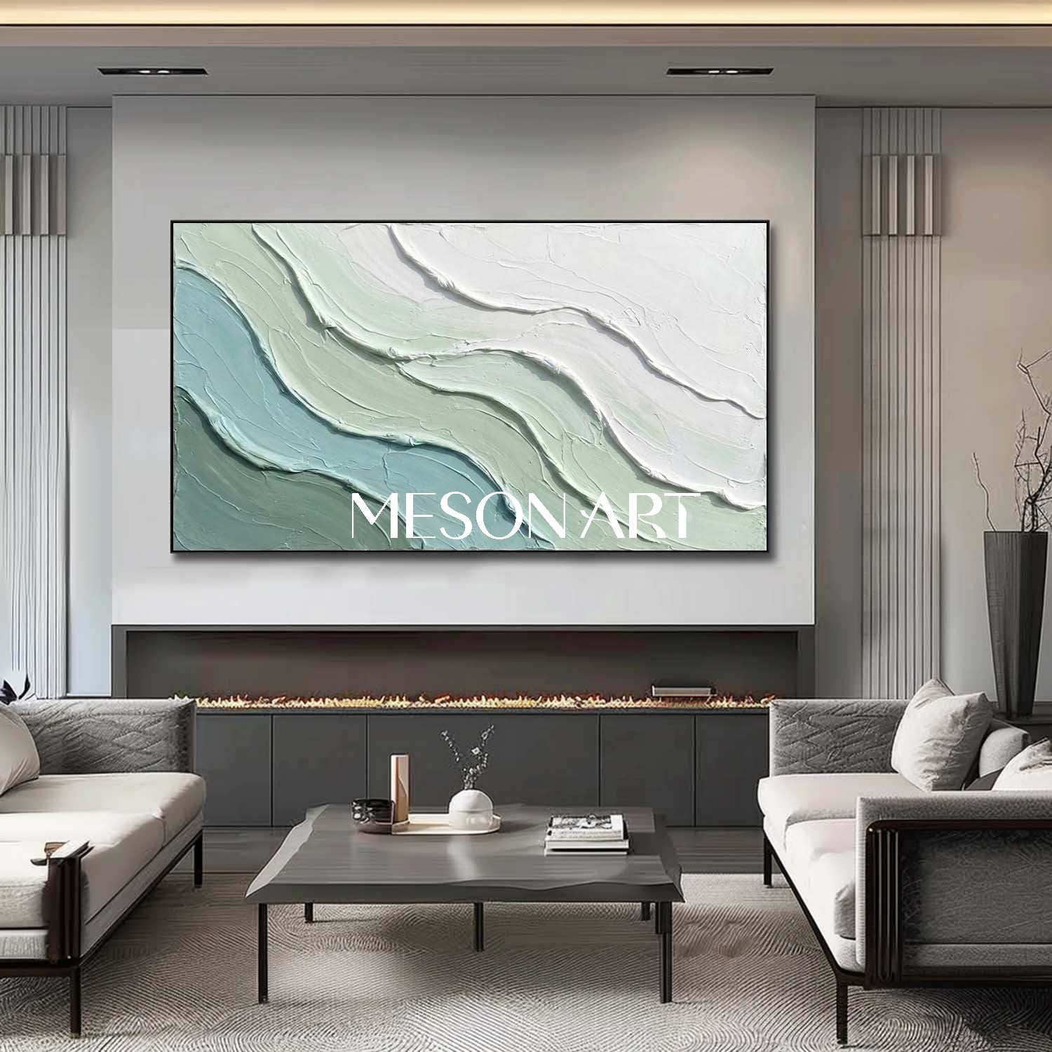 Green Abstract Sea Abstract Wall Art Decor Minimalist Ocean Wave Paintings Interior Design Decor