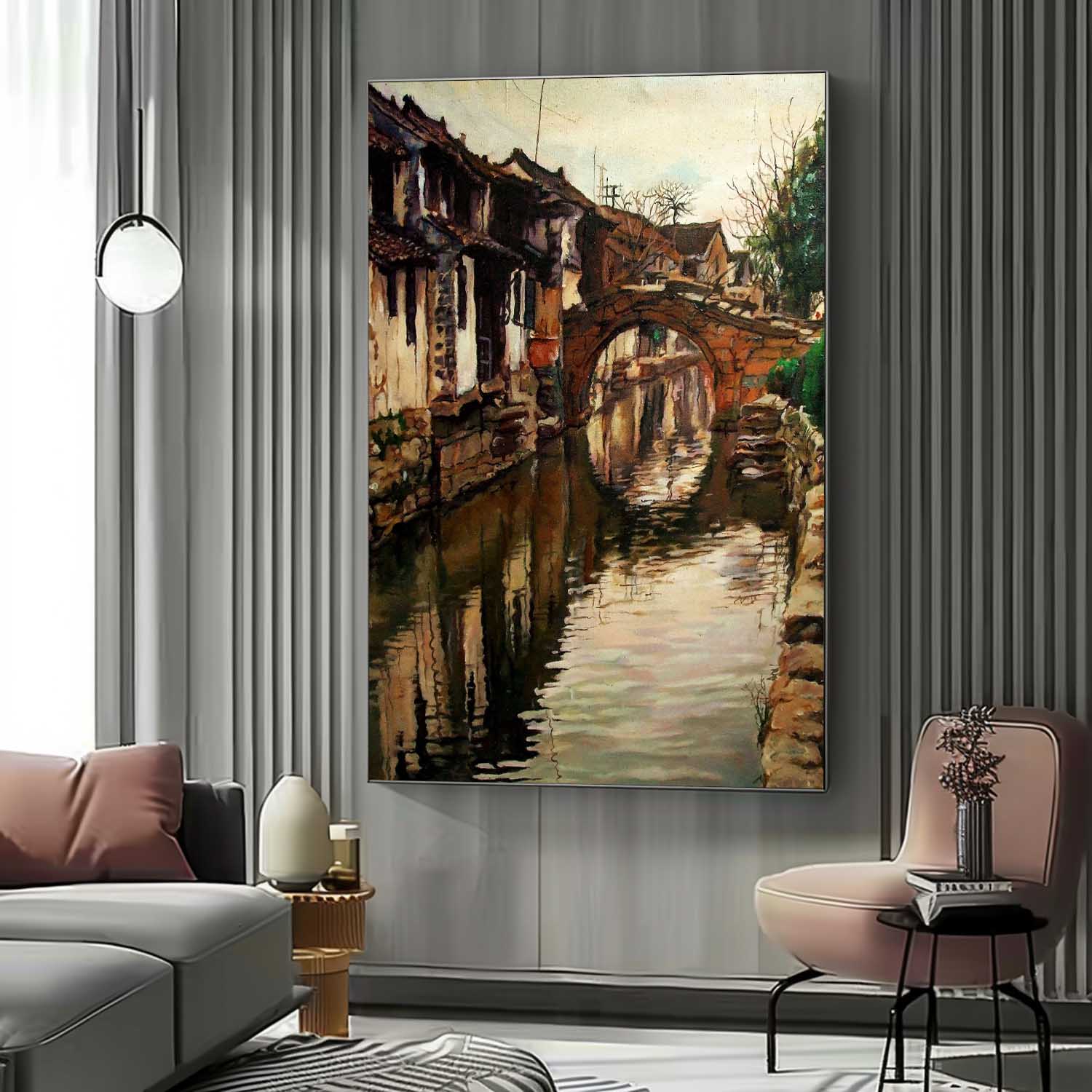 Old Watertown Oil Painting Old Watertown Canvas Wall Art Surreal Old Watertown Art for Sale