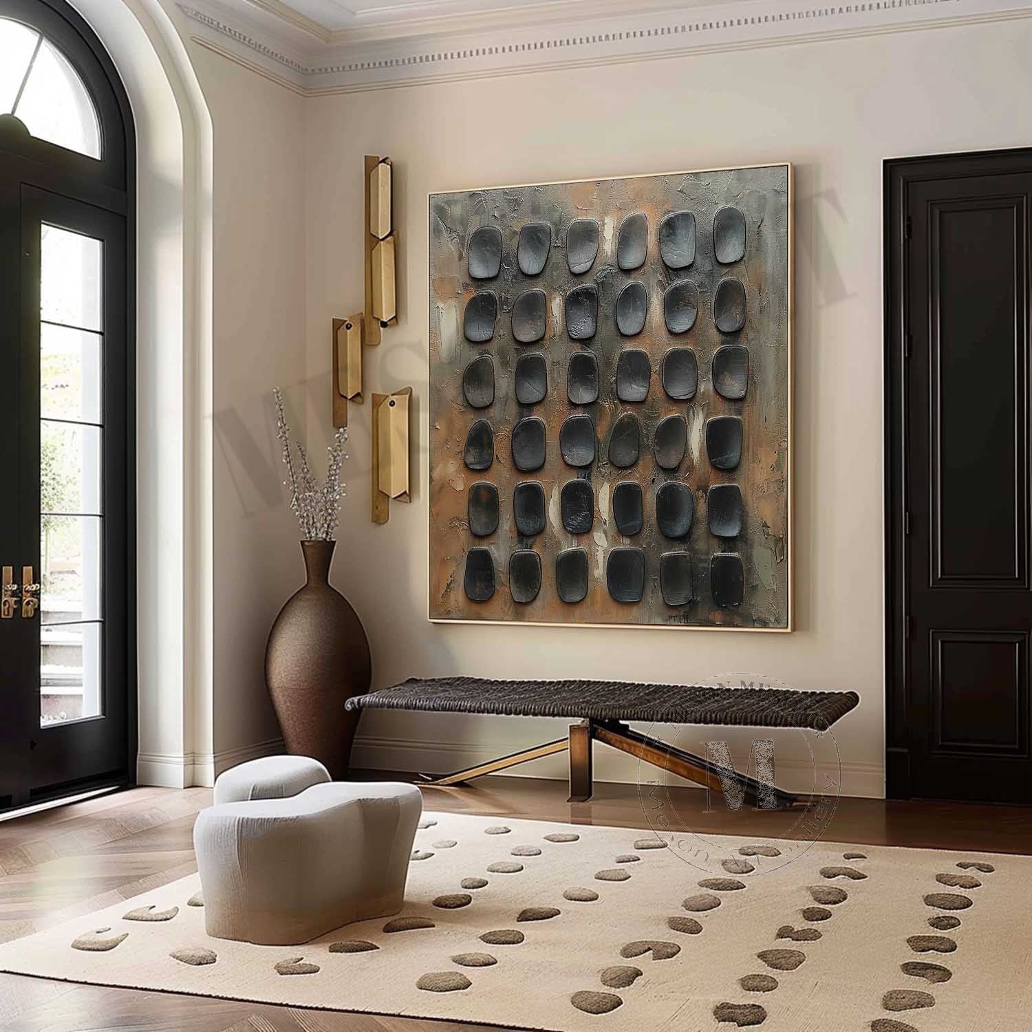 Large 3D Green and Black Abstract Canvas Art Wabi-Sabi Wall Art Green and Black Abstract Oil Painting