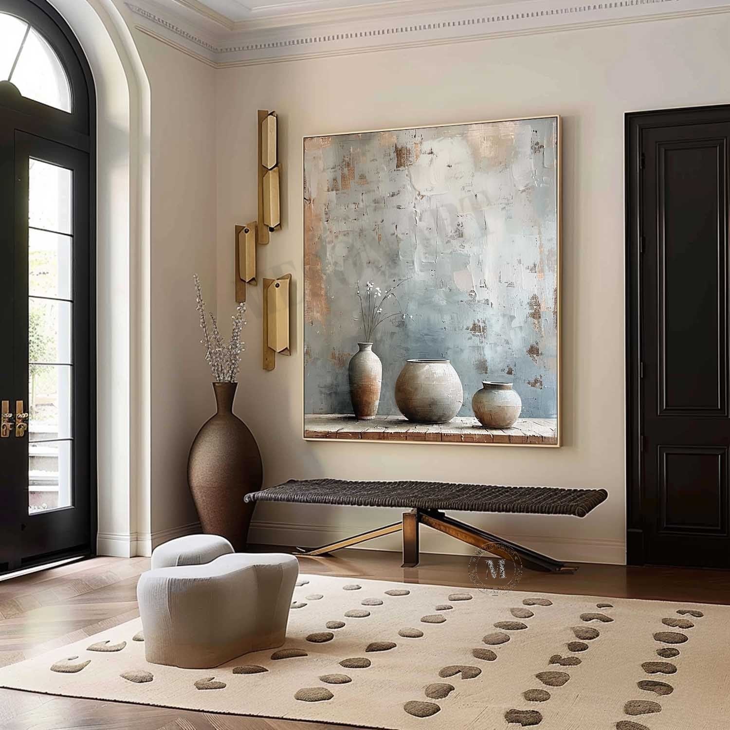 Clay Pot Art for Sale Ceramic Vase Still Life Painting Gray Clay Pot Canvas Wall Art Decoration