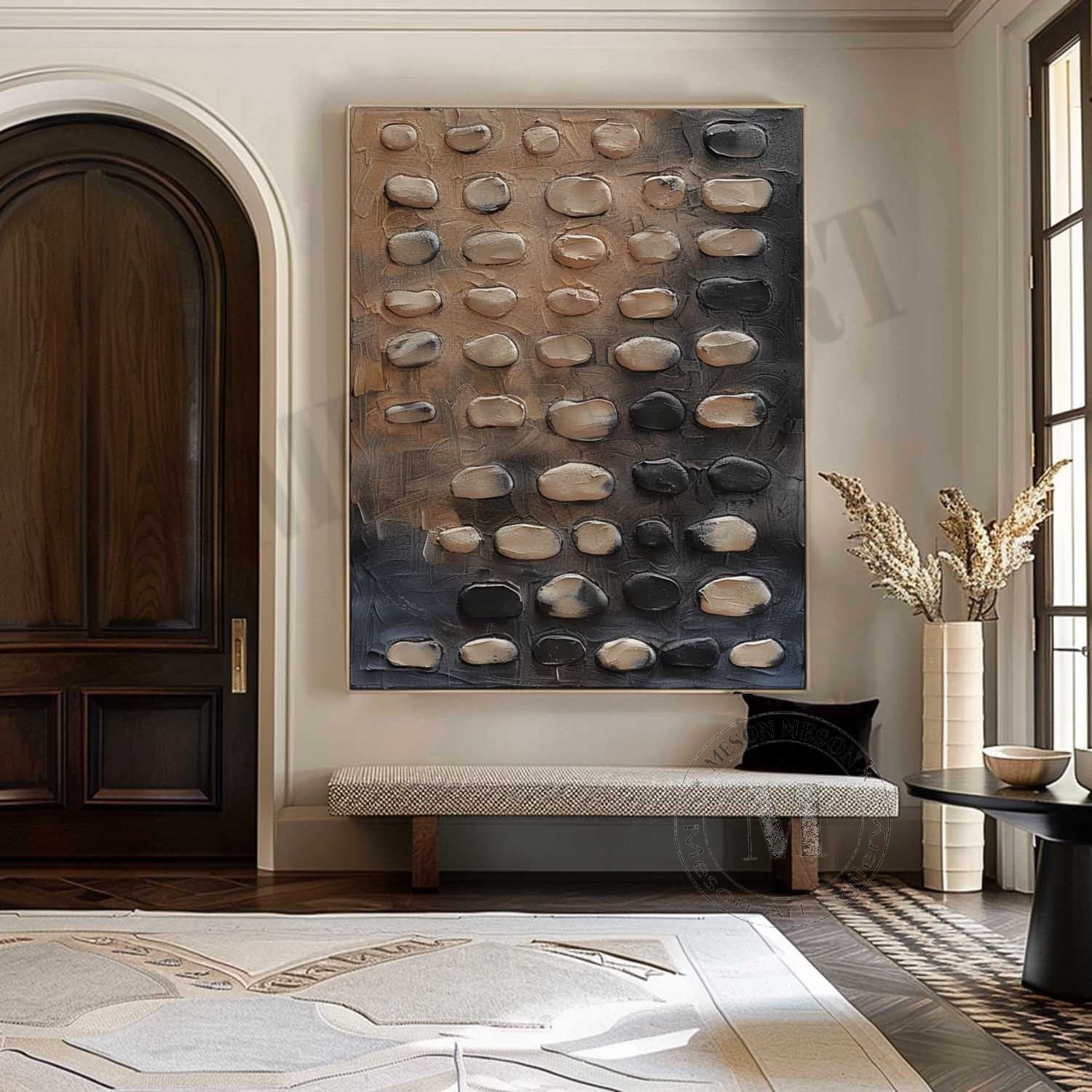 Large 3D Beige and Blue Textured Painting Wabi-sabi Art Beige and Blue Abstract Wall Art