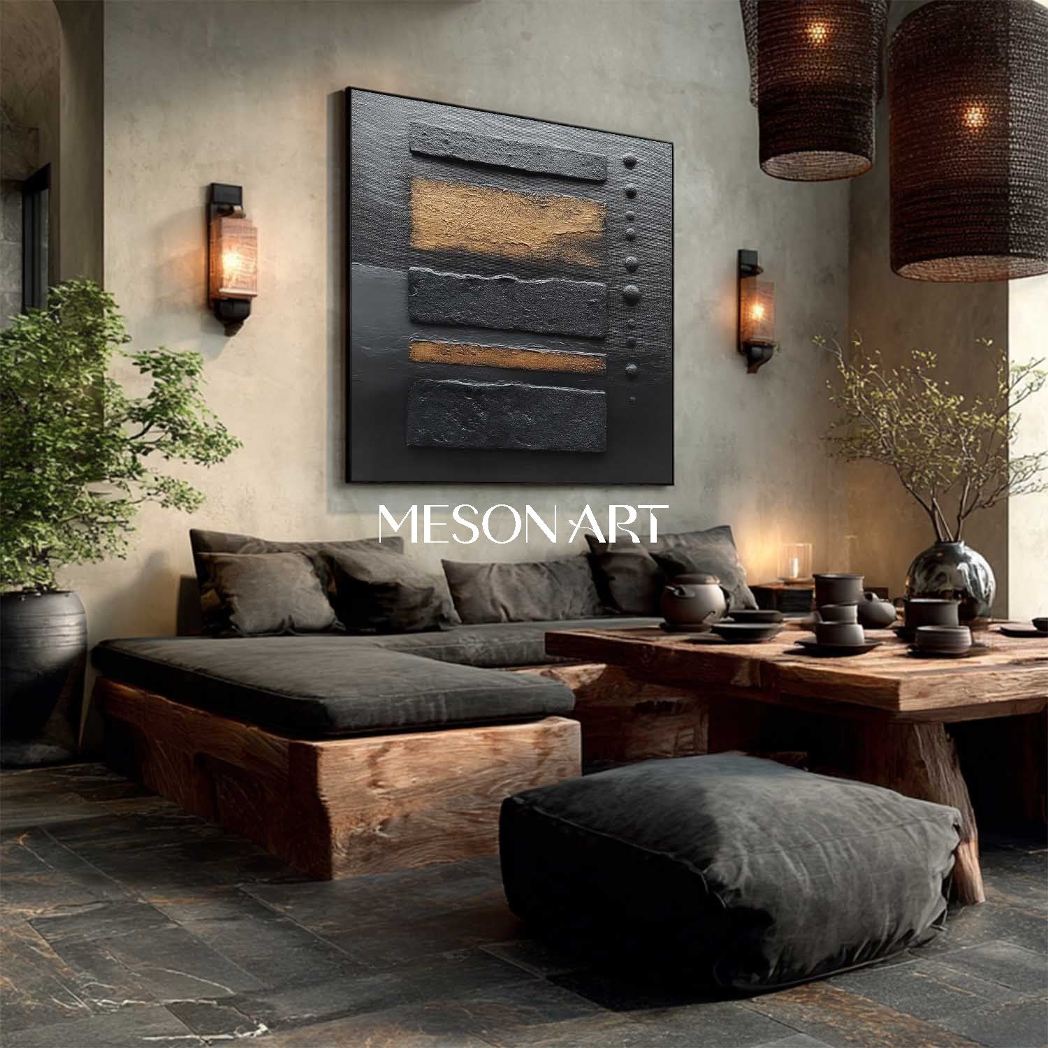 Order Black and Gold Textured Abstract Painting Framed for Bedroom