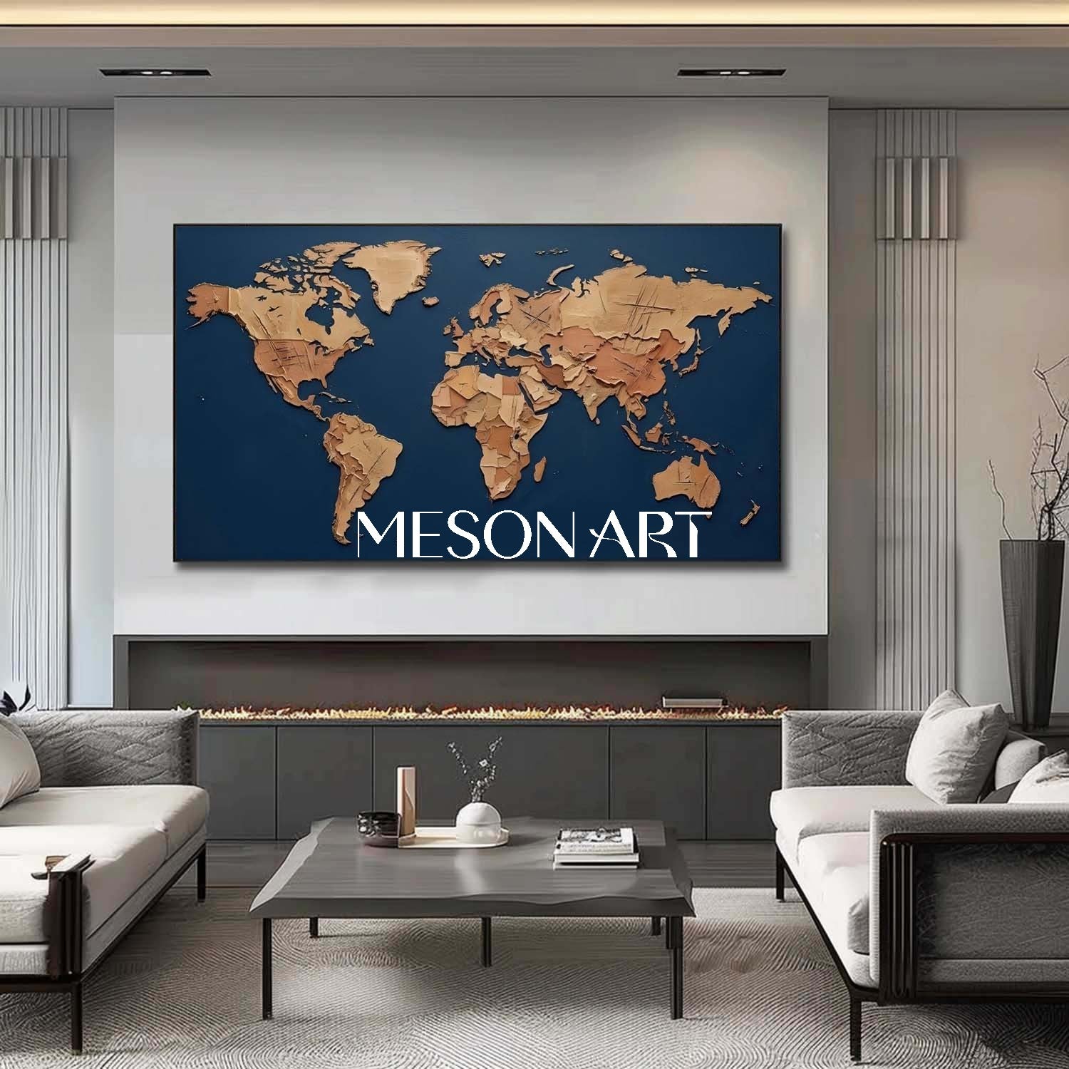Textured World Minimalist Map Wall Decor Sculptural World Map Wall Painting