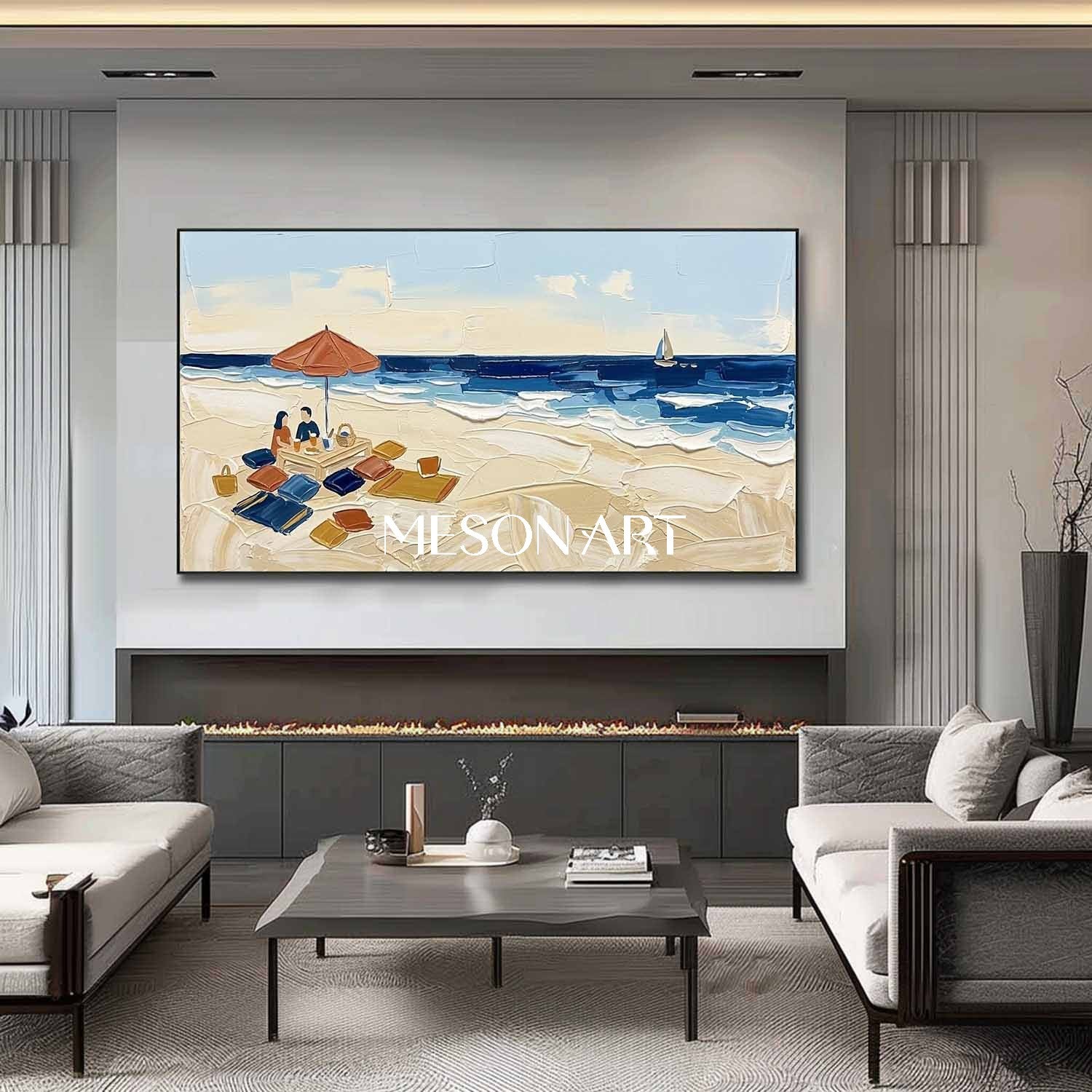Beach Picnic Impasto Painting Textured Wall Art Buy Modern 3D Landscape Art Shop Online