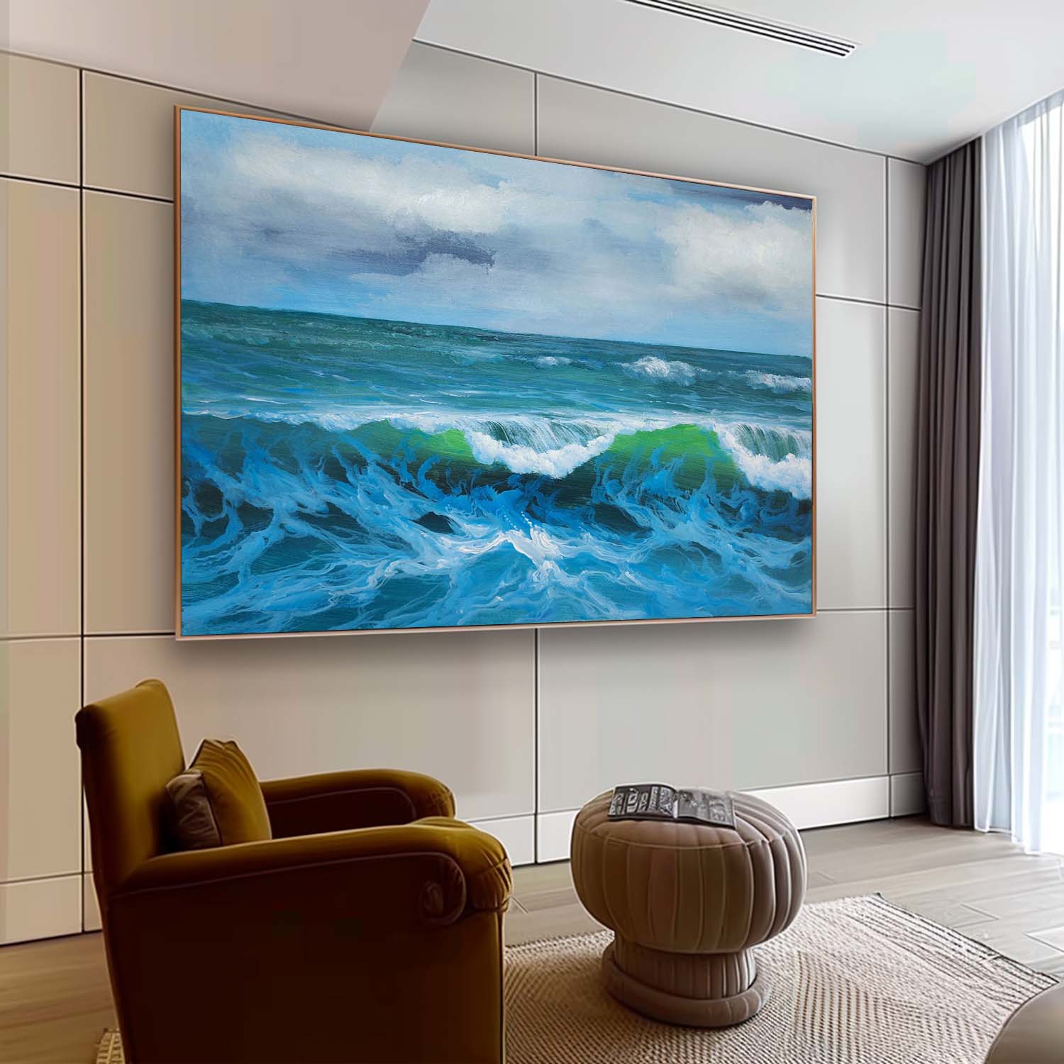 Large Realistic Sea Oil Paintings Sea Realistic Canvas Art Light Blue Realistic Sea Wall Art Decor