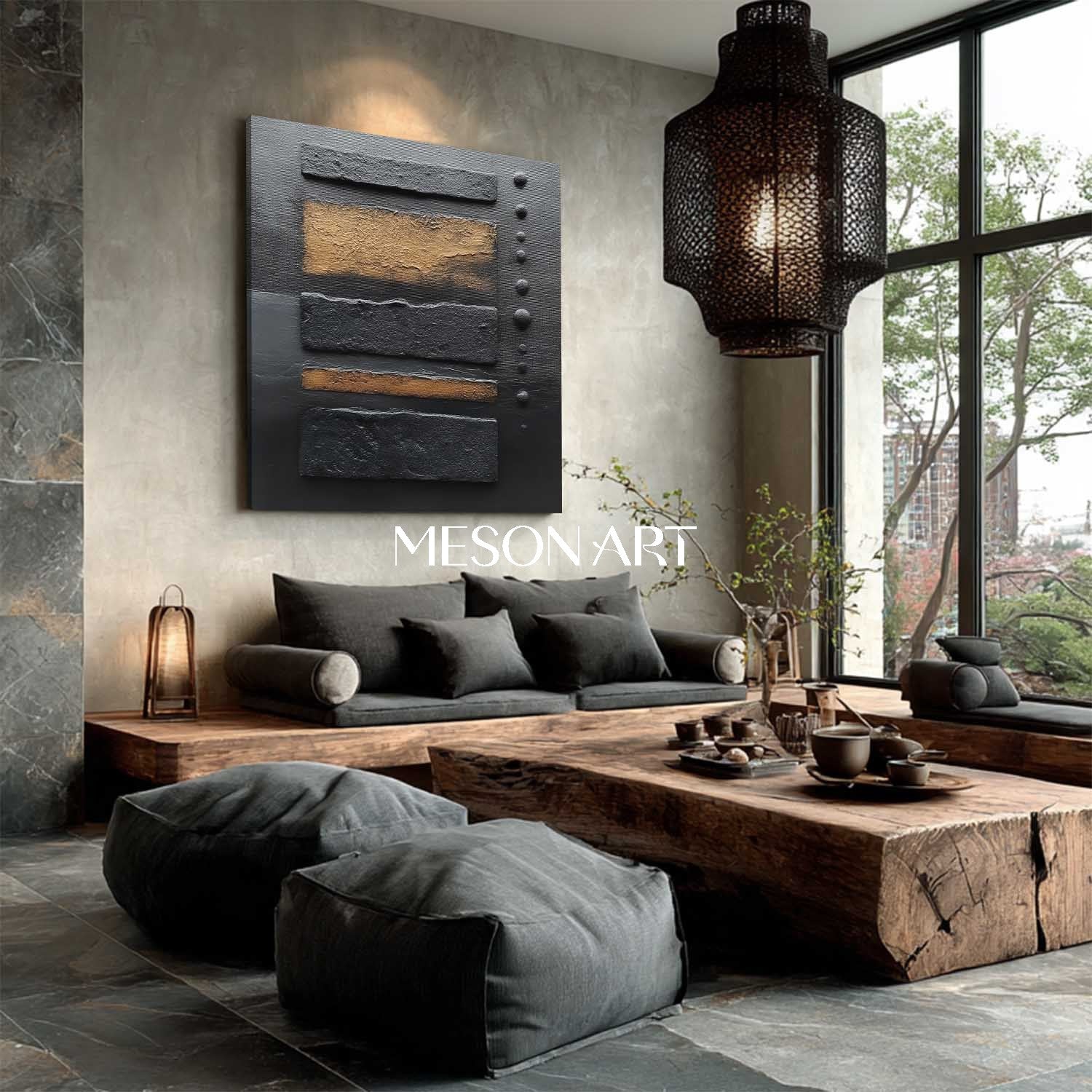 Order Black and Gold Textured Abstract Painting Framed for Bedroom