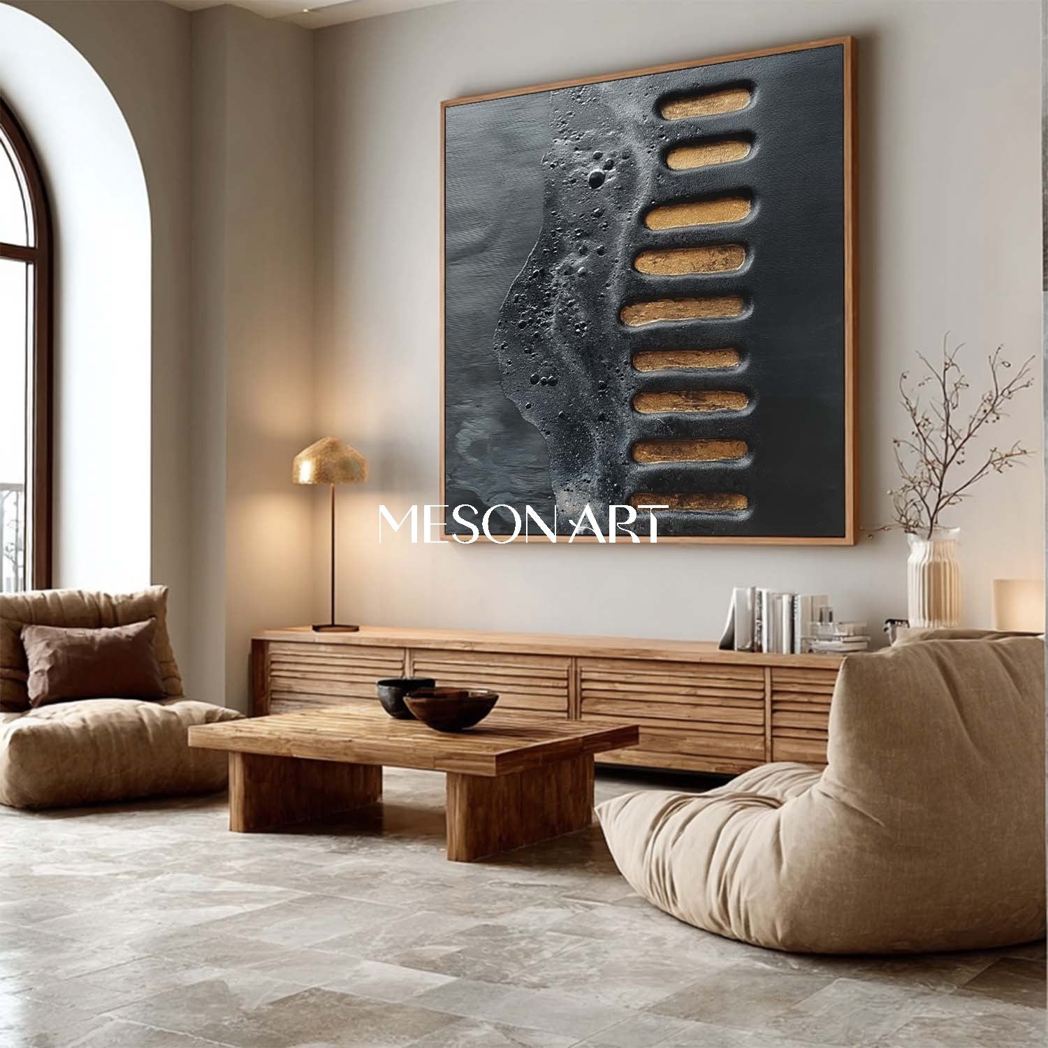 Original Wabi-Sabi Textured Black Gold Handmade Abstract Canvas Art