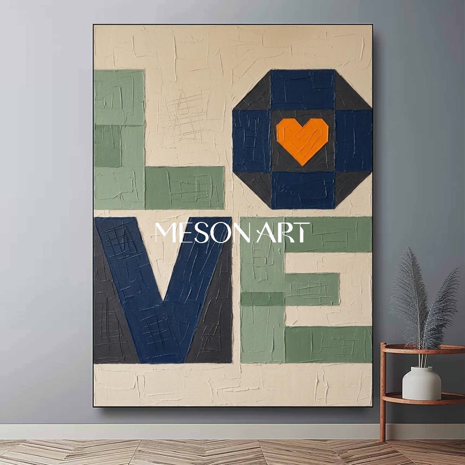 MesonArt 3D Textured LOVE Typography Canvas Wall Art | Modern Geometric Decor